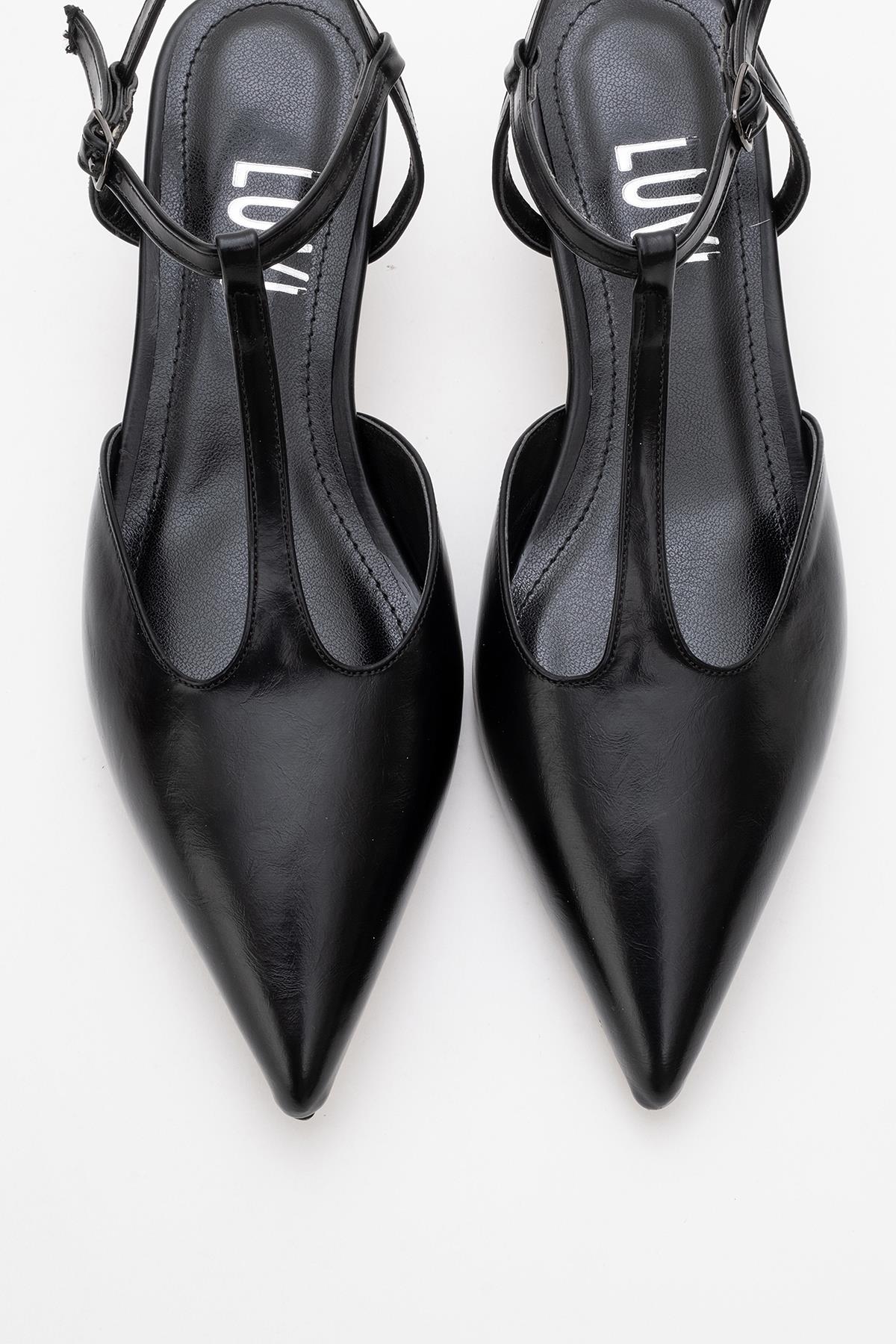 Asher - Black Pointed Toe Open Back Low Heel Shoe – side view showing leather, black, SimmiUnique