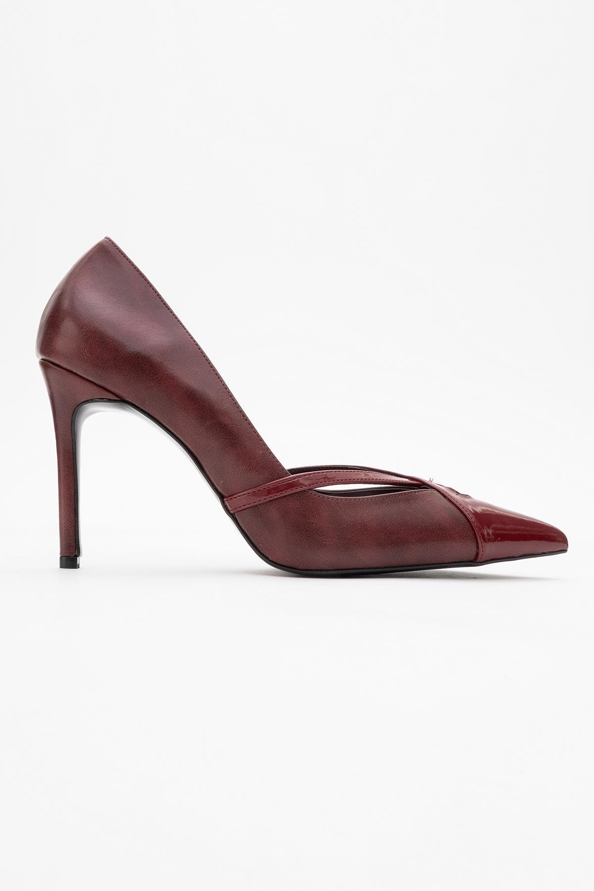 Ruby - Burgundy Patent Detail High Heel Shoe – top view showing leather, SimmiUnique