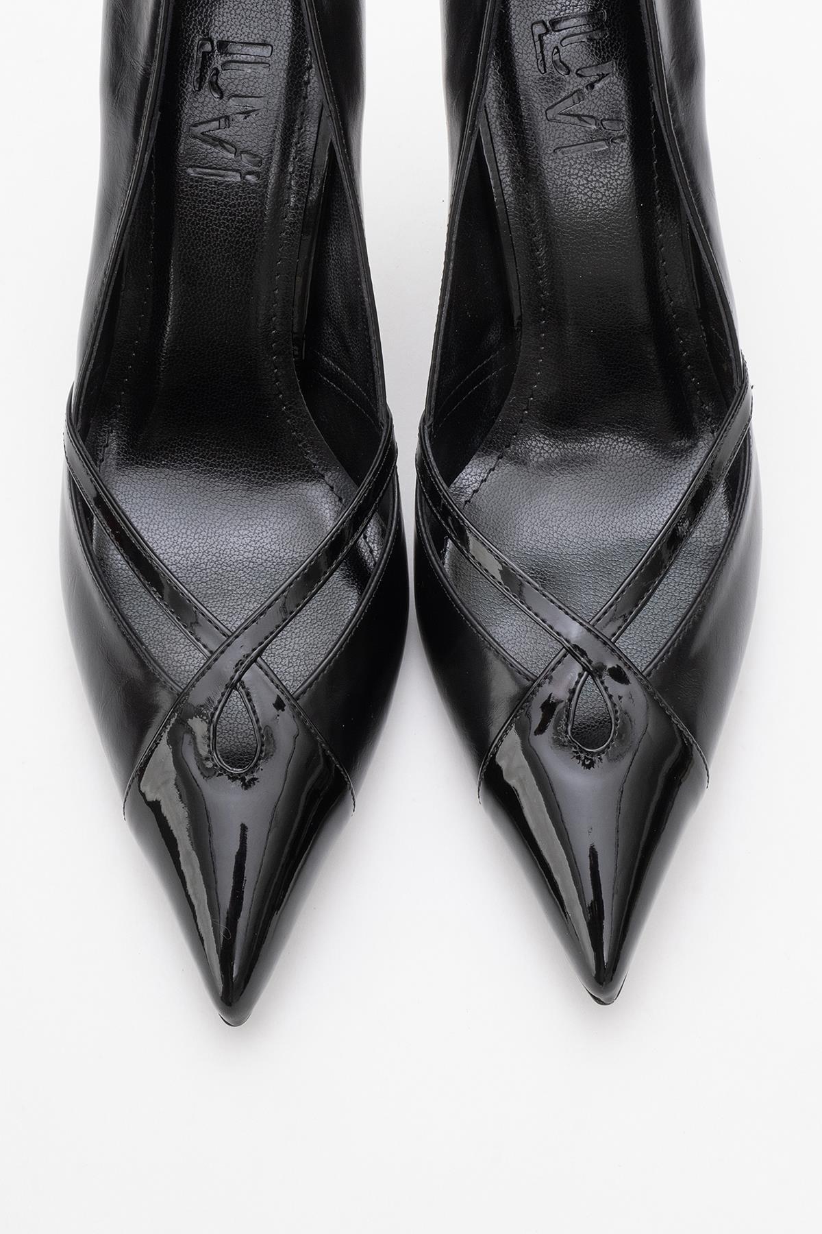 Ruby - Black Stiletto Heel – side view showing leather, black, SimmiUnique