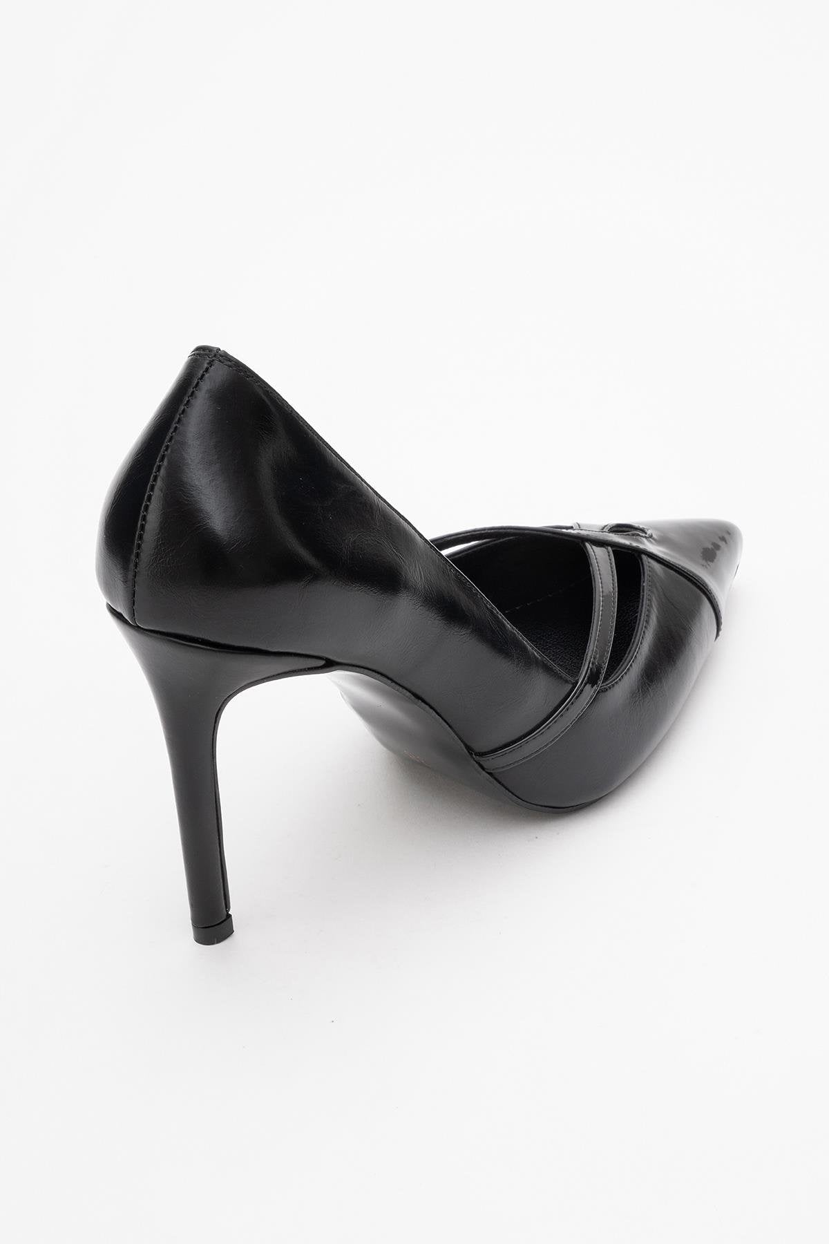 Ruby - Black Stiletto Heel – back view showing leather, black, SimmiUnique
