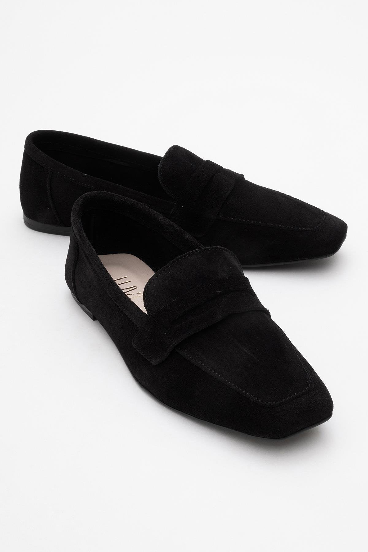 Morne - Black Suede Leather Loafers – front three-quarter view showing leather, suede, black, SimmiUnique