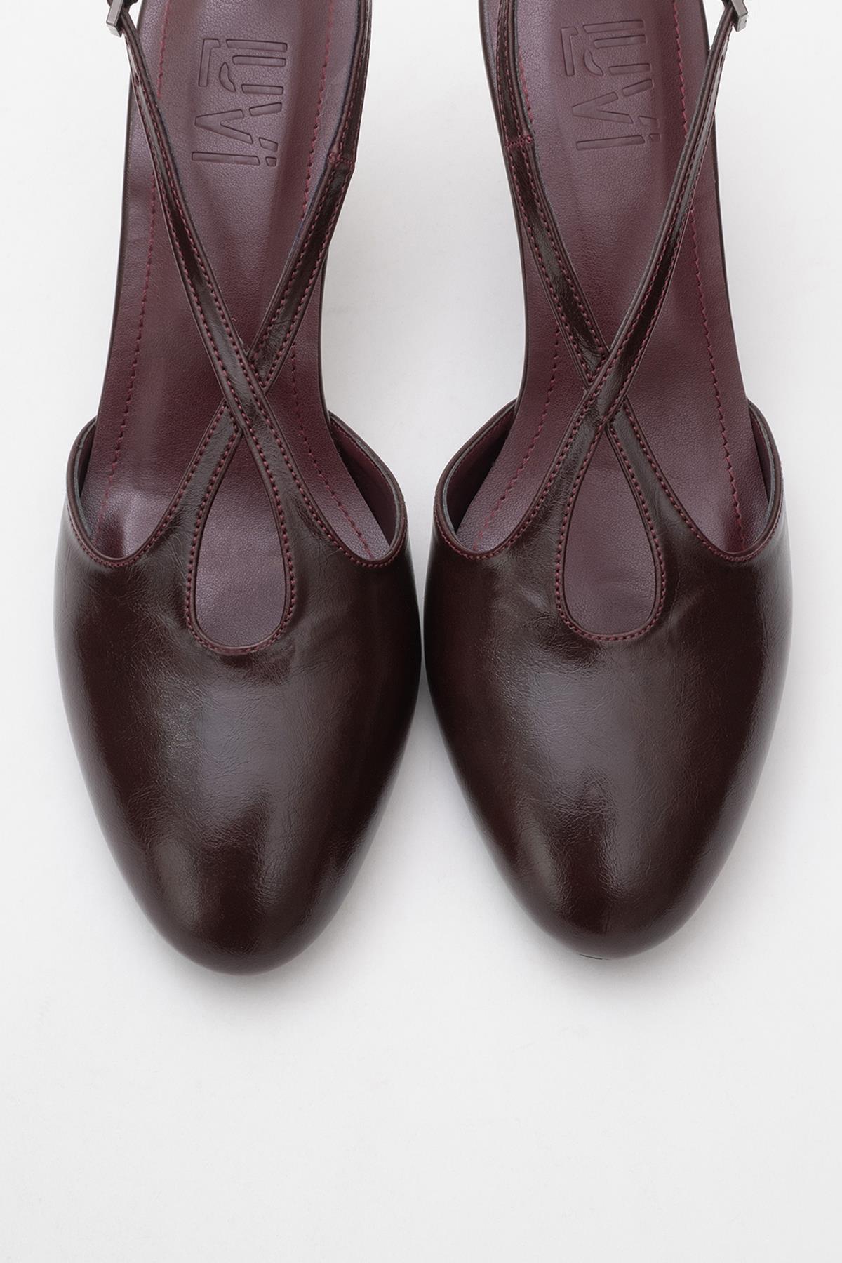 Agves - Burgundy Heeled Sandal – side view showing leather, SimmiUnique