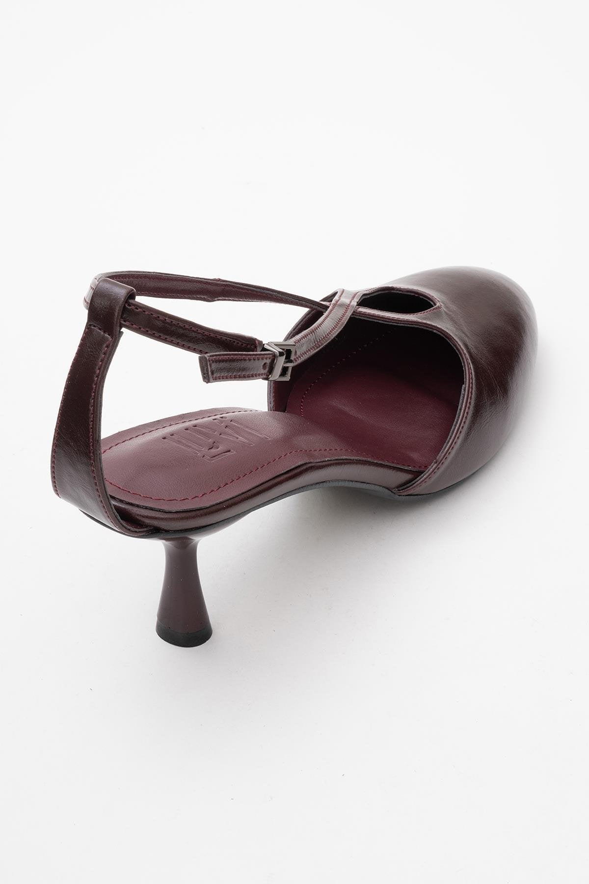Agves - Burgundy Heeled Sandal – back view showing leather, SimmiUnique