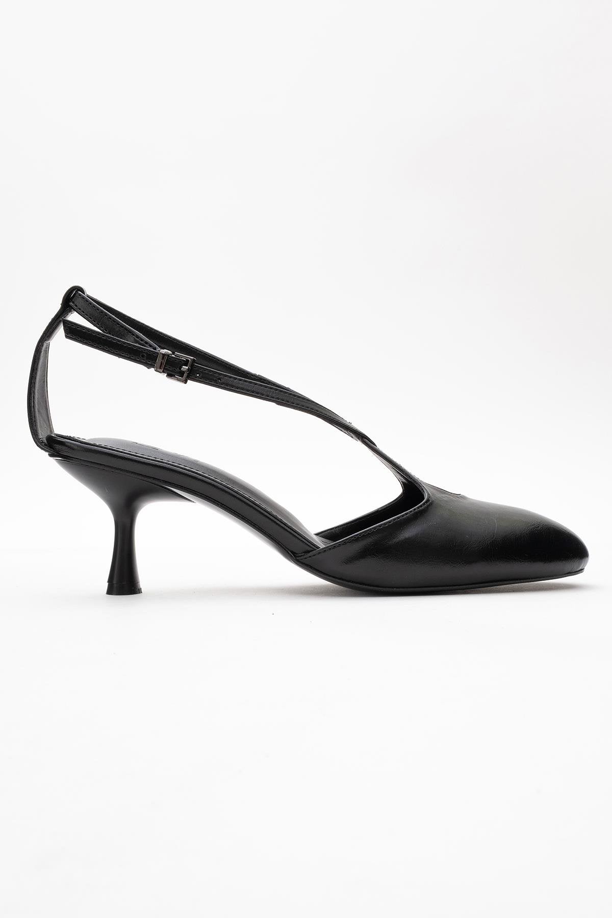 Agves - Black Heeled Sandal – top view showing leather, black, SimmiUnique