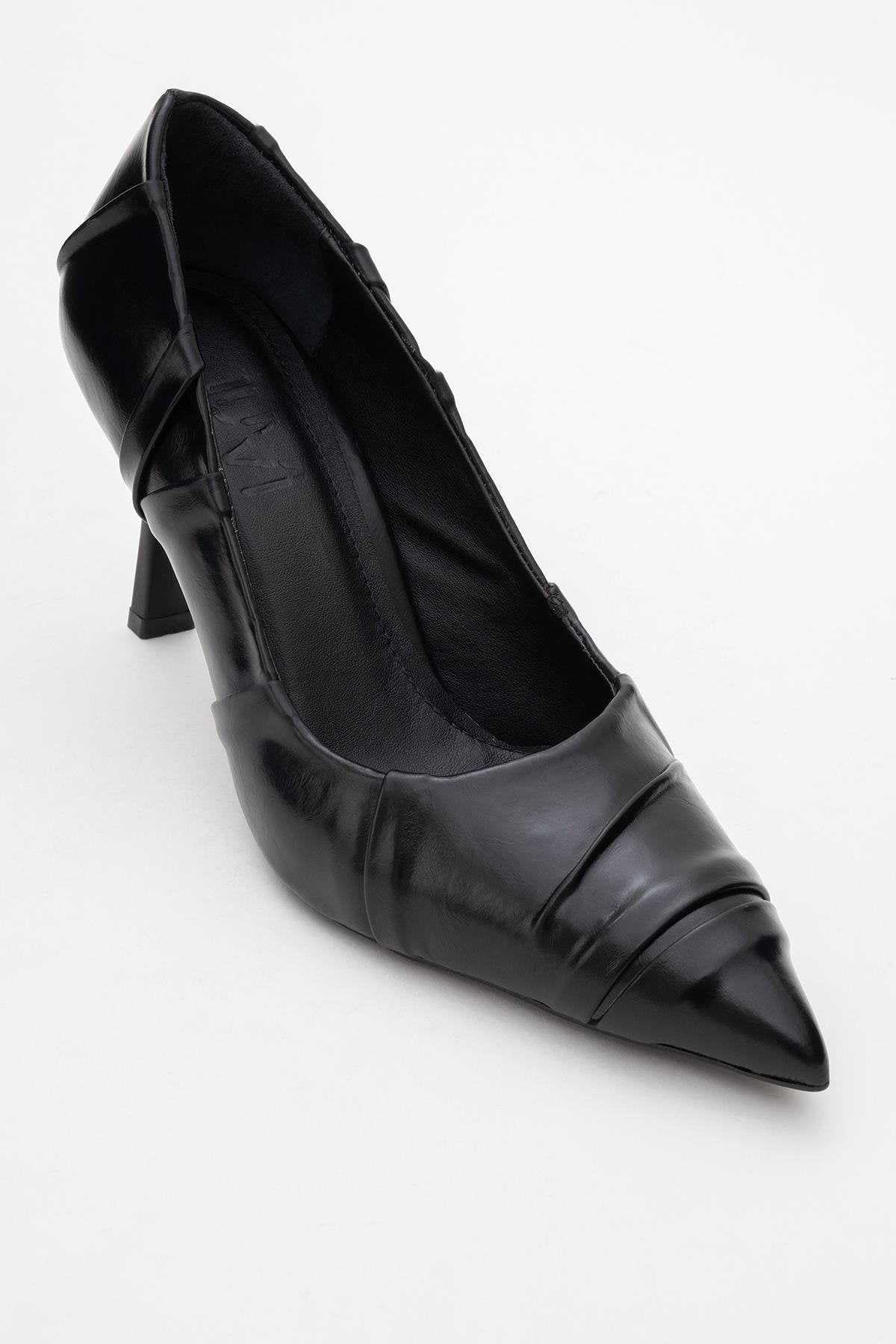 Anly - Black Slim Heel Pump – detail view showing leather, black, SimmiUnique