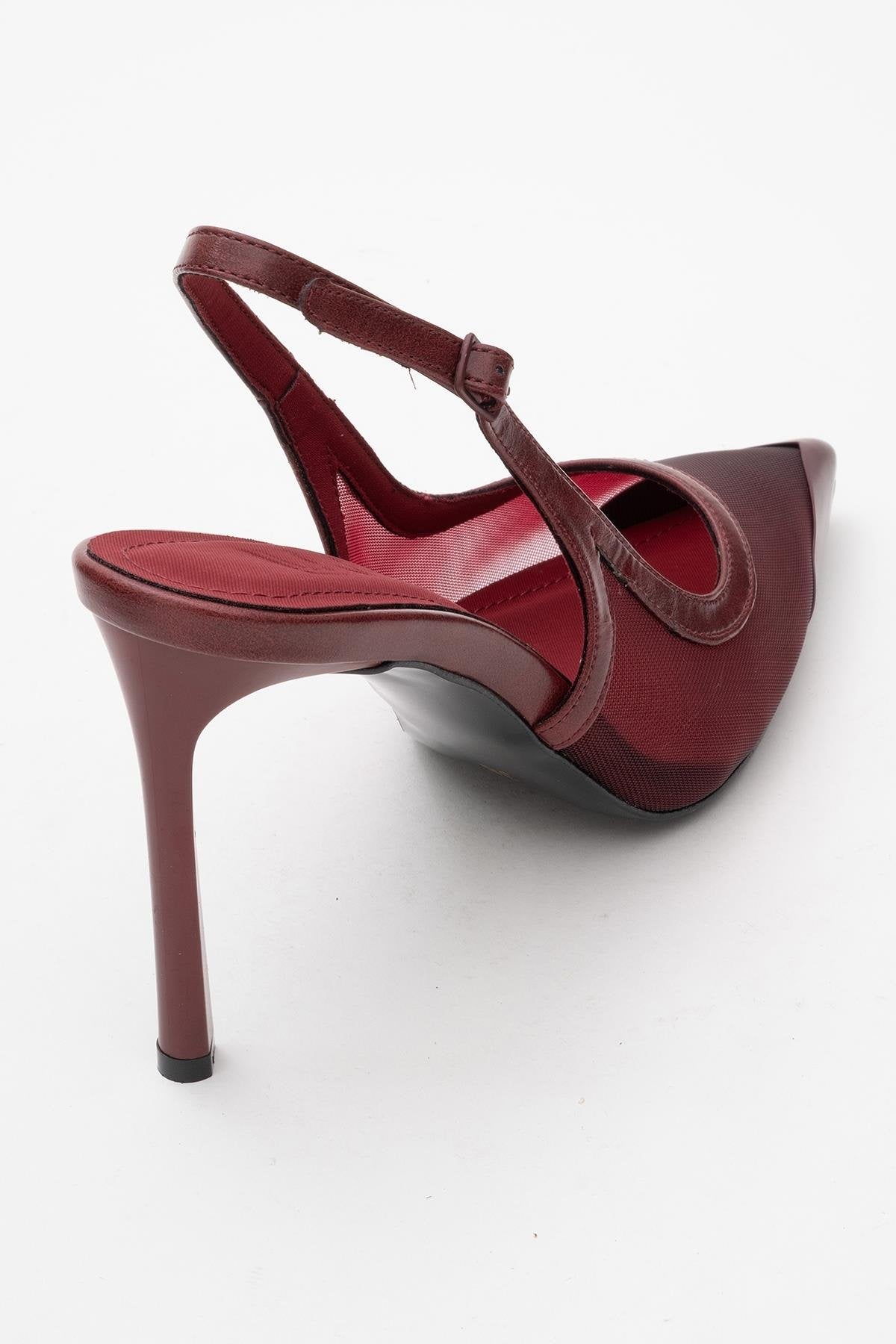 Venas - Burgundy Mesh High Heel Shoe – back view showing leather, mesh, SimmiUnique