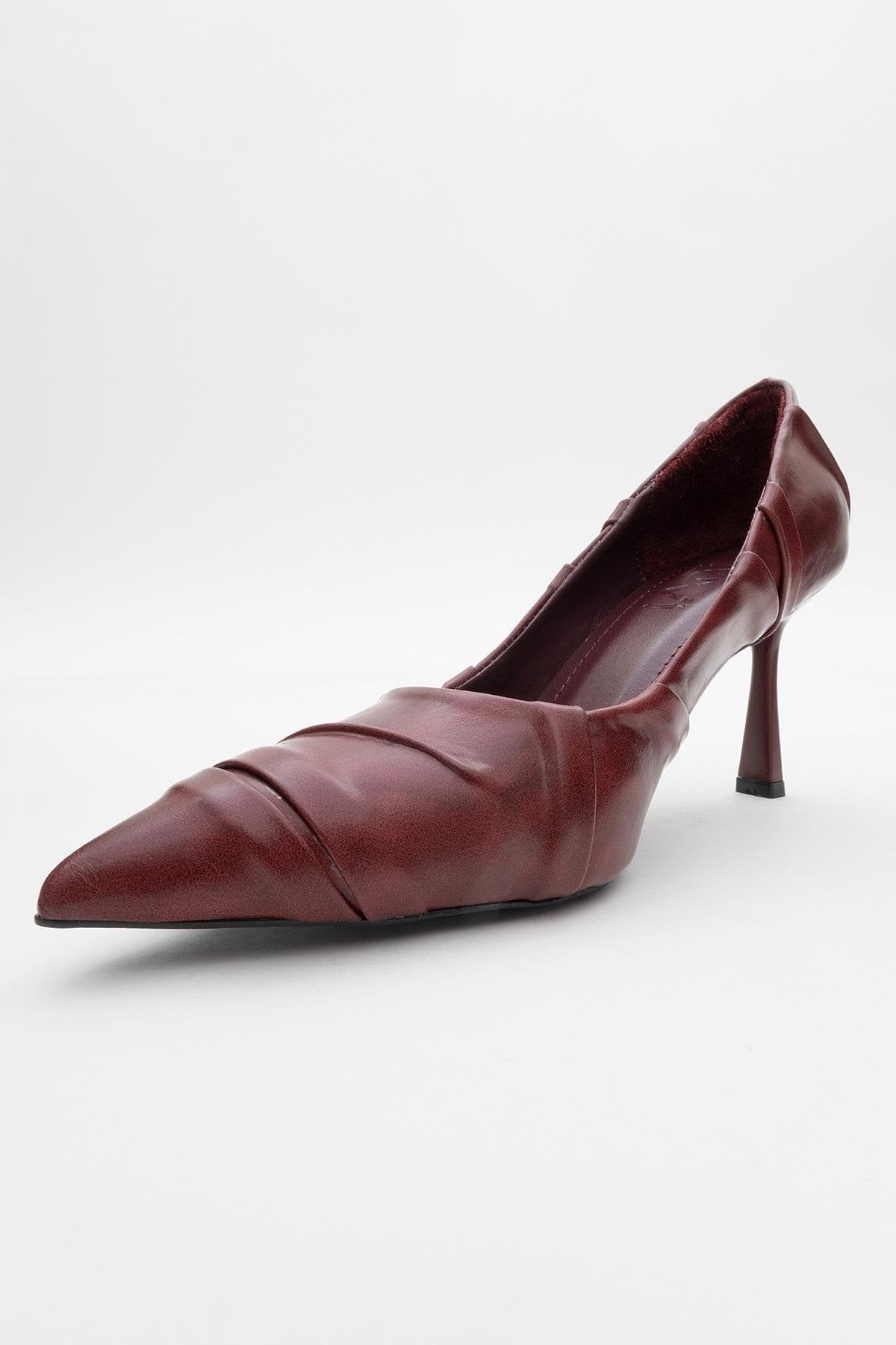 Anly - Burgundy Stiletto Pump – heel view showing leather, SimmiUnique