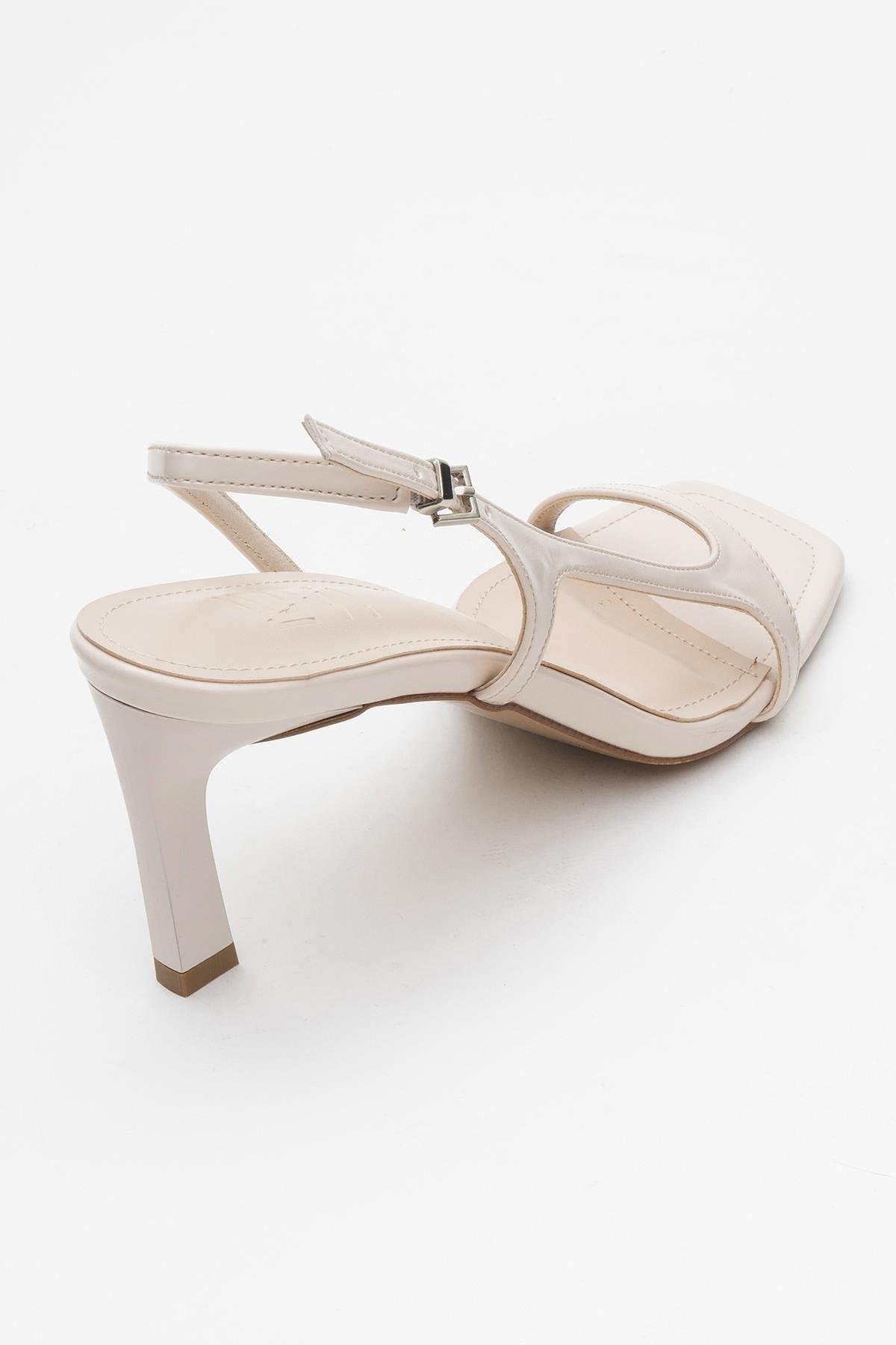 Melby - Off-White Heeled Shoe – back view showing leather, white, SimmiUnique