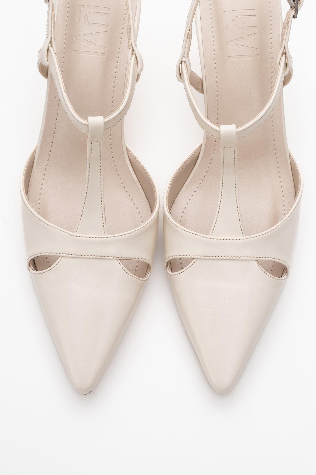 Abelia - Off-White Stiletto Heel Shoe – side view showing leather, white, SimmiUnique