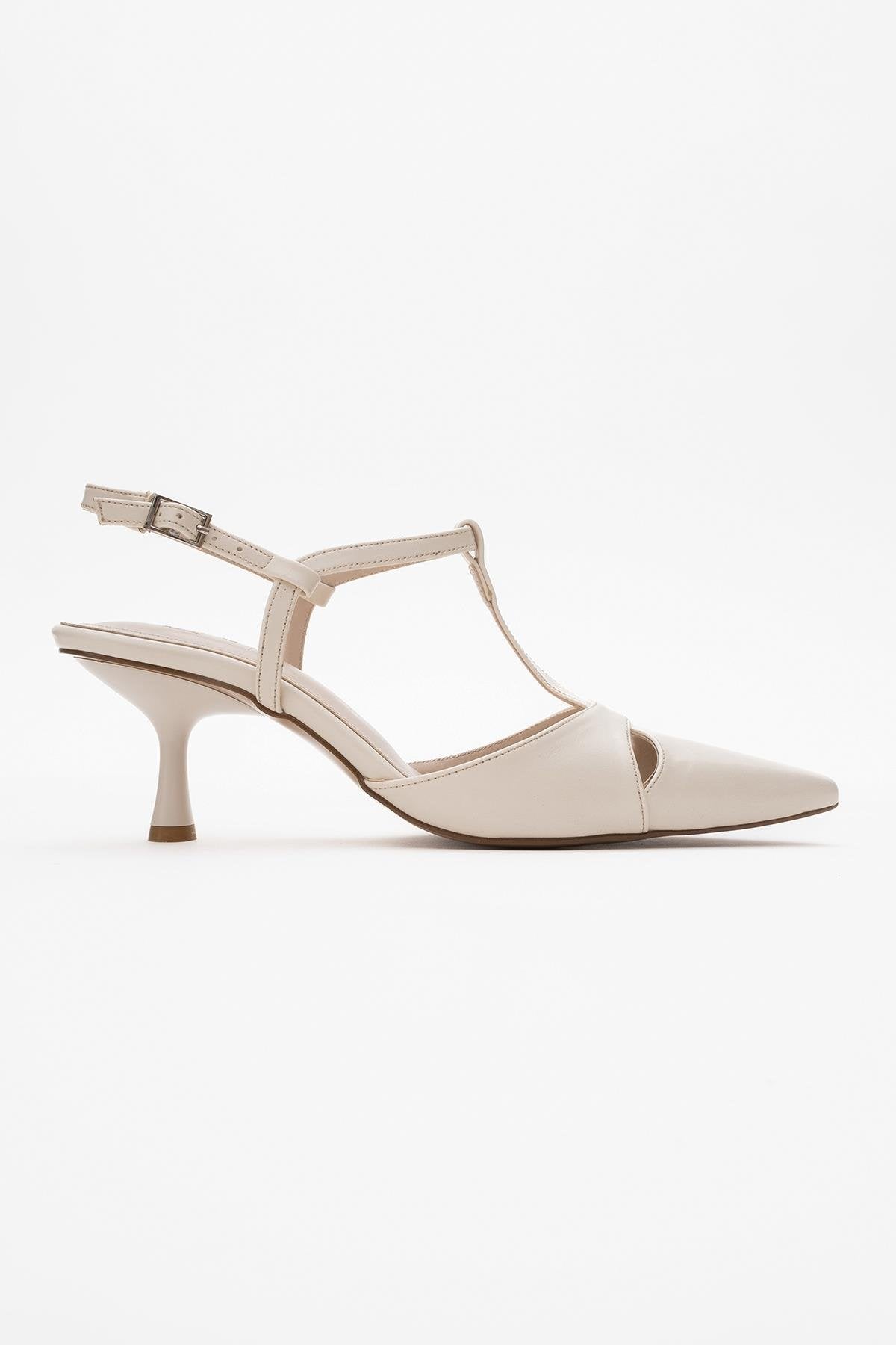 Abelia - Off-White Stiletto Heel Shoe – top view showing leather, white, SimmiUnique