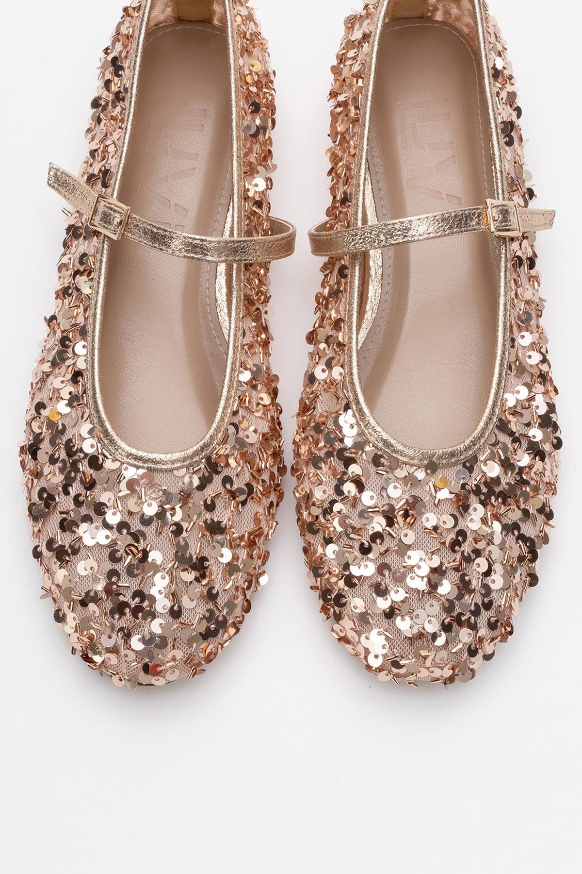 Lush - Rose Sequin Single-Band Ballet Flat – side view showing leather, sequin, mesh, SimmiUnique