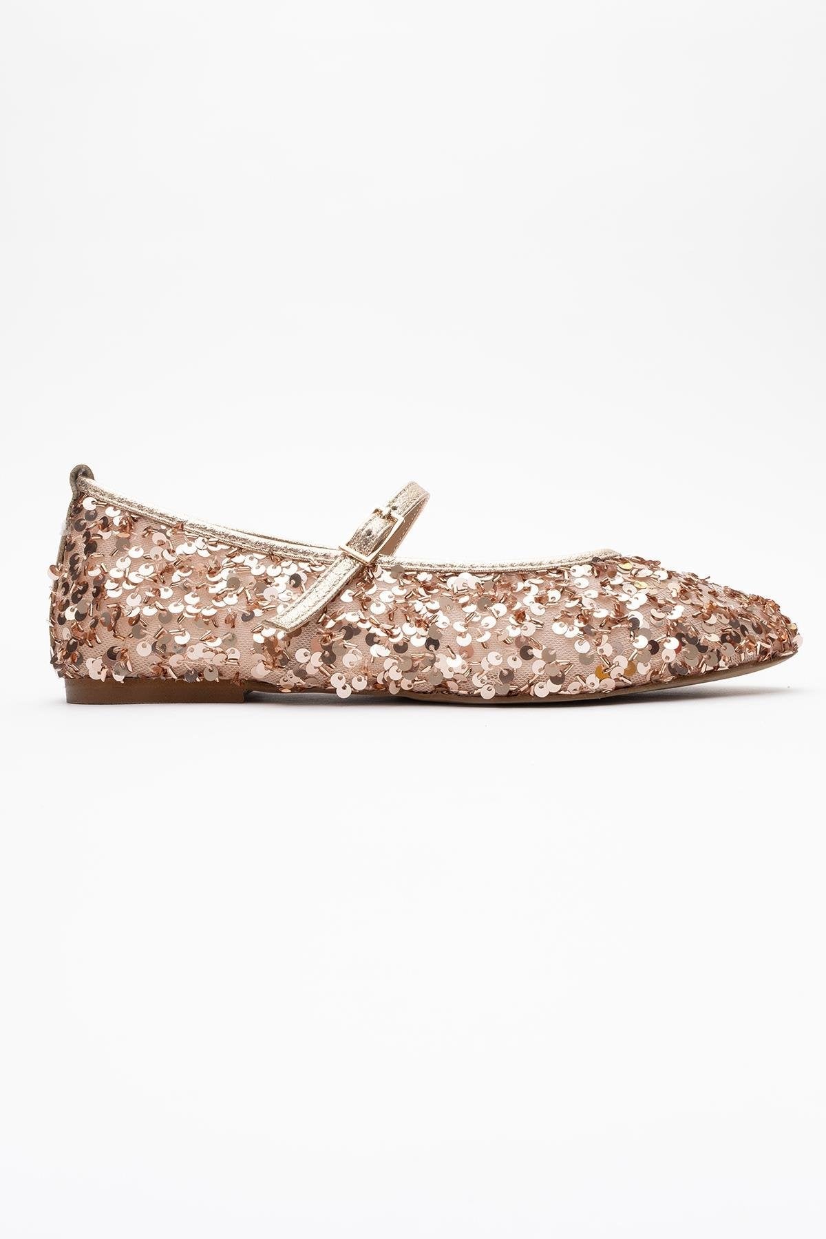Lush - Rose Sequin Single-Band Ballet Flat – top view showing leather, sequin, mesh, SimmiUnique