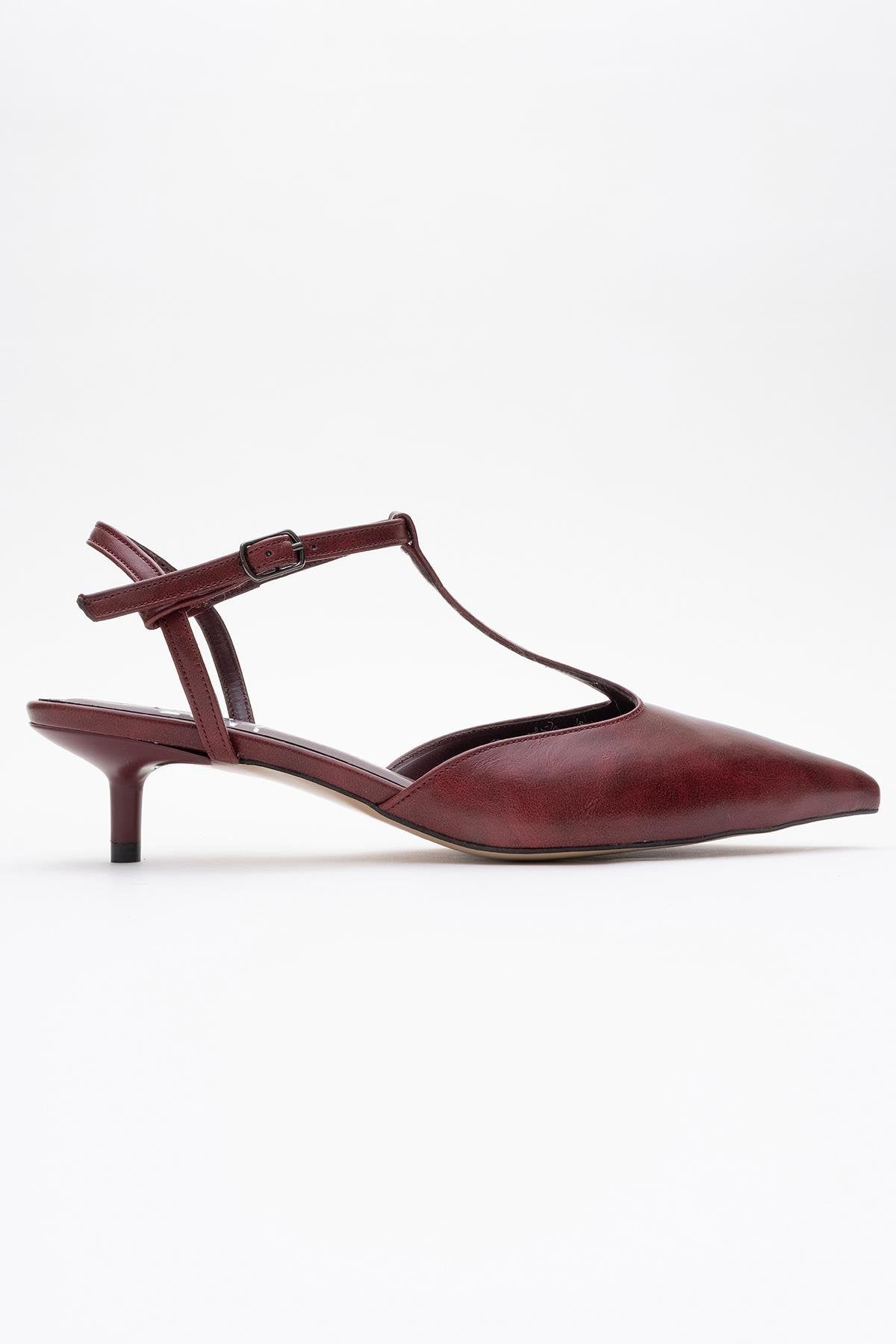 Asher - Burgundy Pointed Toe Backless Low Heel Pump – top view showing leather, SimmiUnique