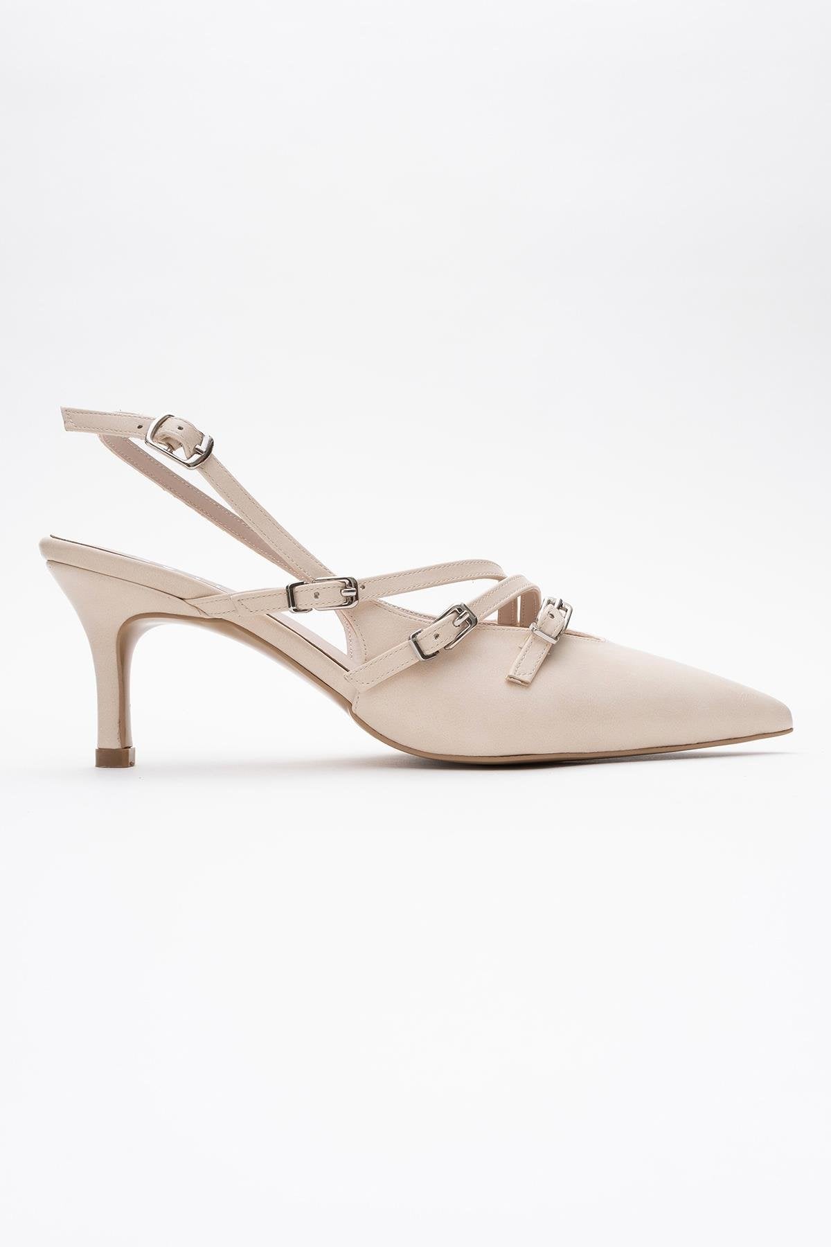 Magra Beige Cilt Pointed-Toe Slingback Stiletto – top view showing leather, red, SimmiUnique
