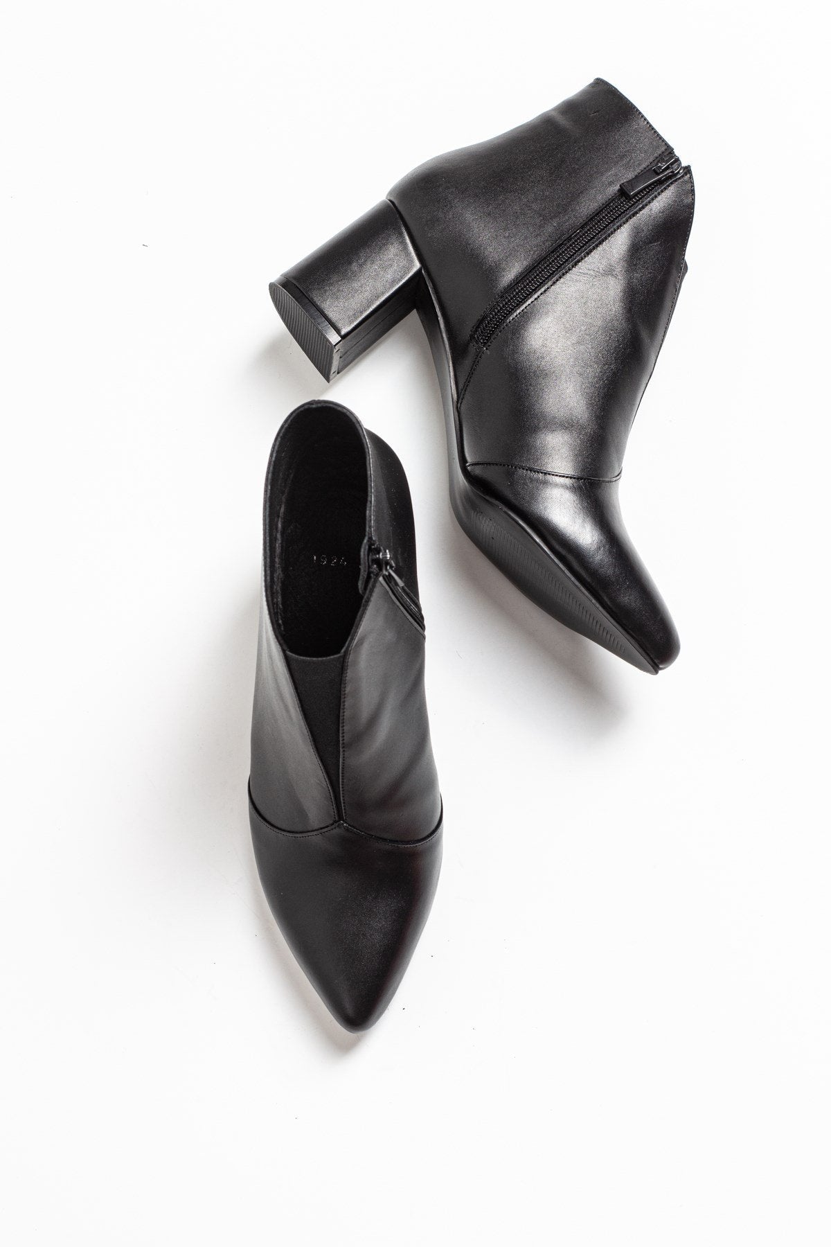Finda Black Leather Block‑Heel Boot – pair view showing leather, black, SimmiUnique