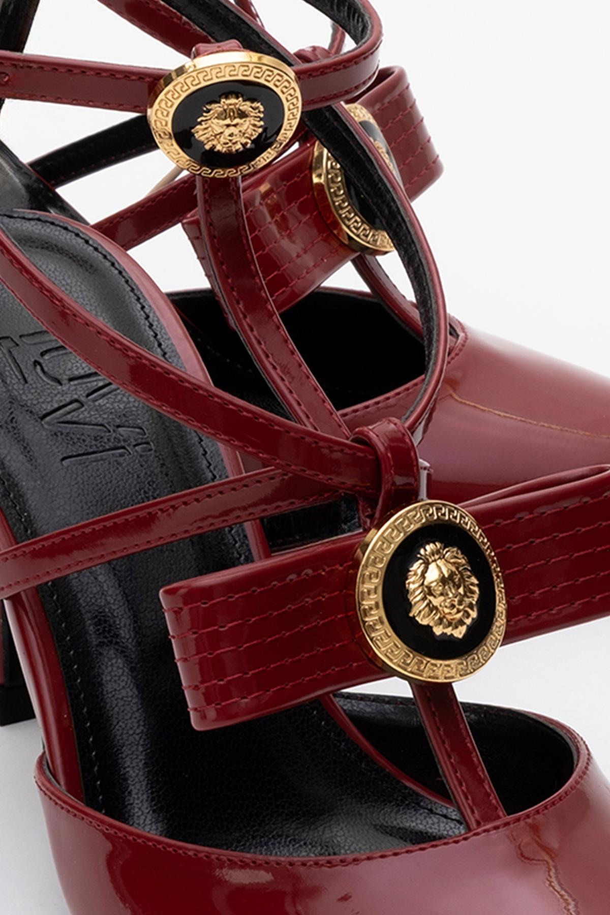Peal - Burgundy Patent Heeled Shoe – side view showing leather, SimmiUnique