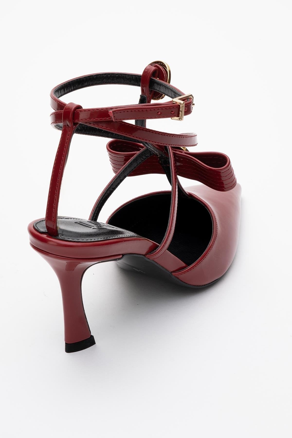 Peal - Burgundy Patent Heeled Shoe – top view showing leather, SimmiUnique