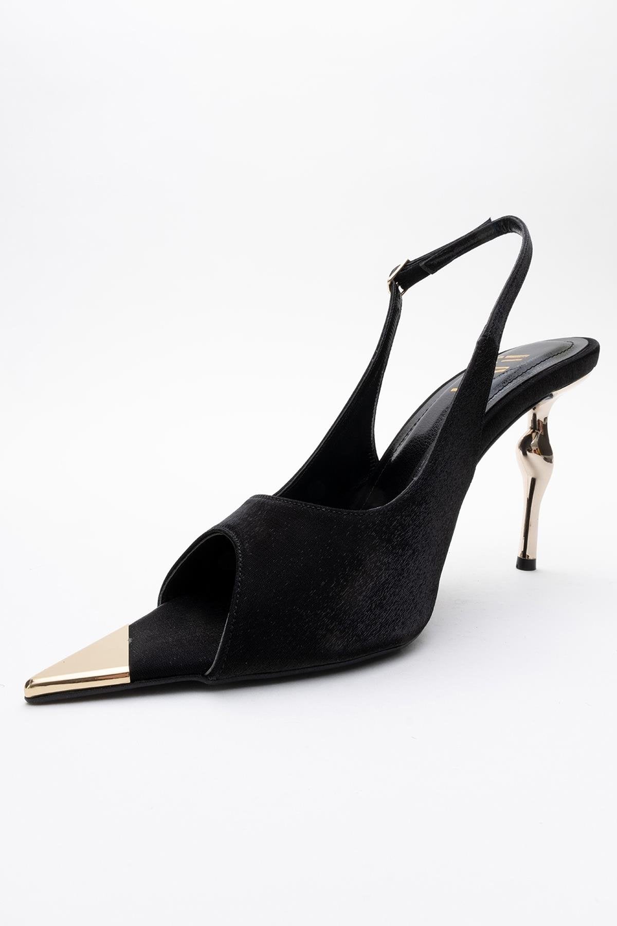 Barly - Black Pointed Toe Stiletto Pump – heel view showing black, SimmiUnique