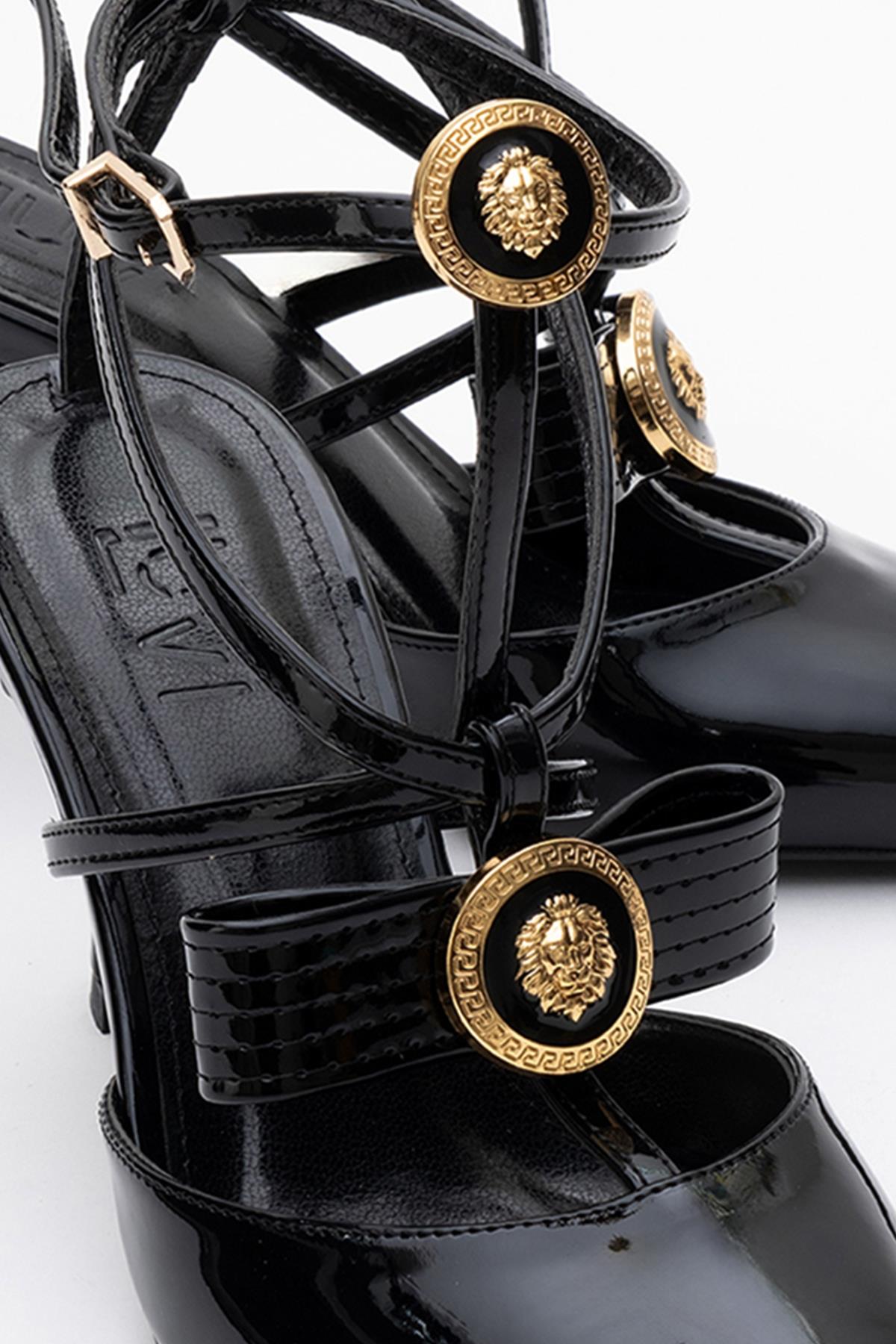 Peal - Black Patent Heeled Shoe – side view showing leather, black, SimmiUnique