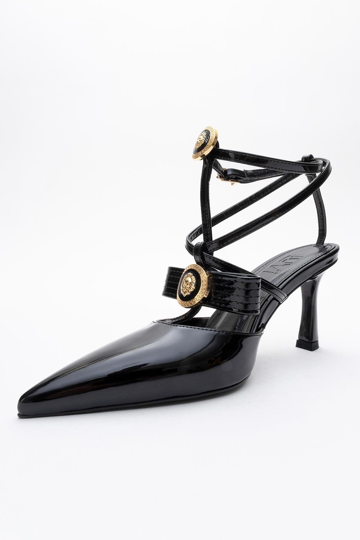 Peal - Black Patent Heeled Shoe – back view showing leather, black, SimmiUnique
