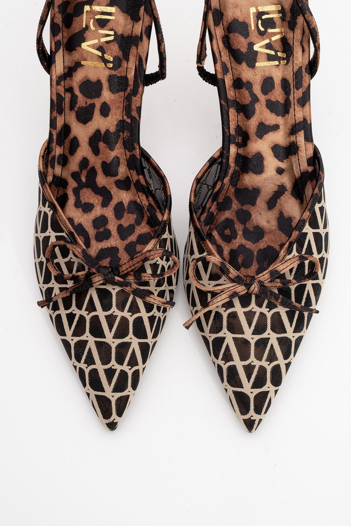 Peony - Black And Yellow Mesh Bow Pointed Toe Pump – side view showing bow, mesh, black, SimmiUnique