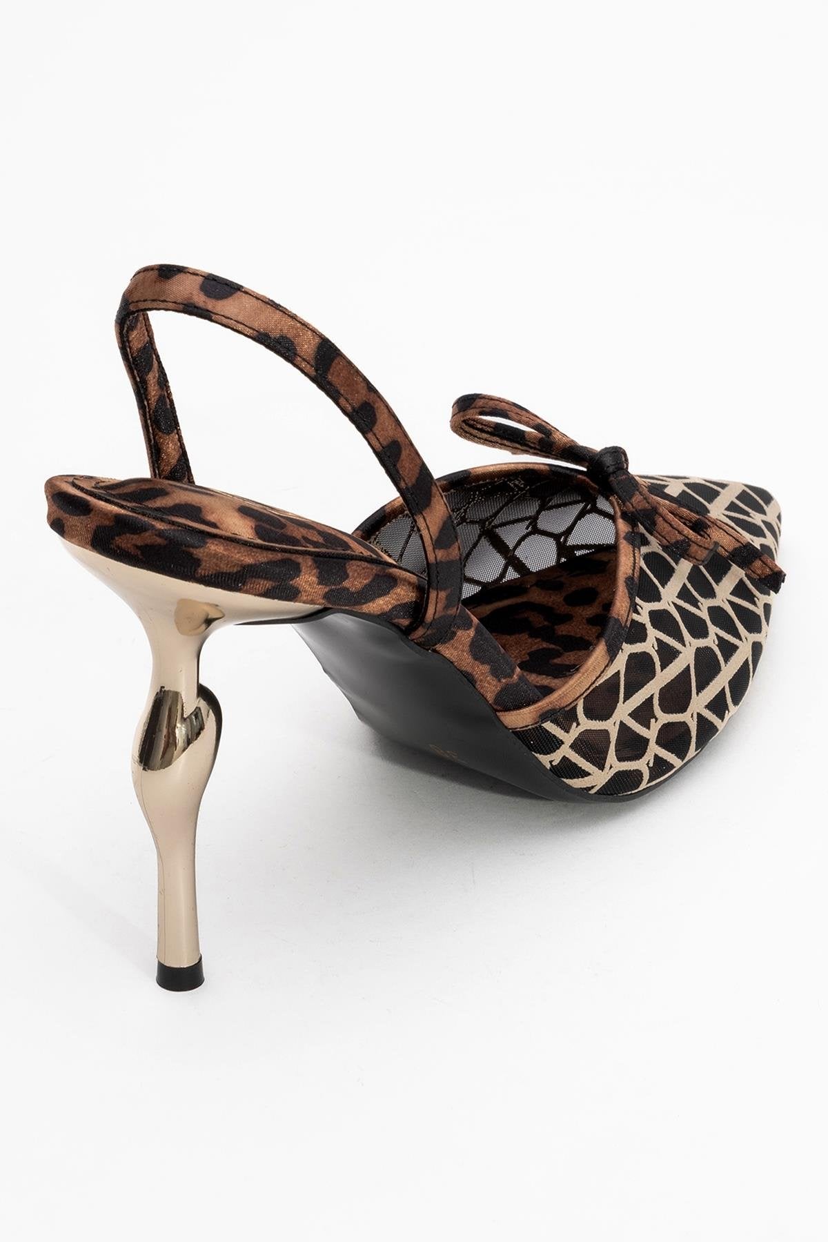 Peony - Black And Yellow Mesh Bow Pointed Toe Pump – back view showing bow, mesh, black, SimmiUnique
