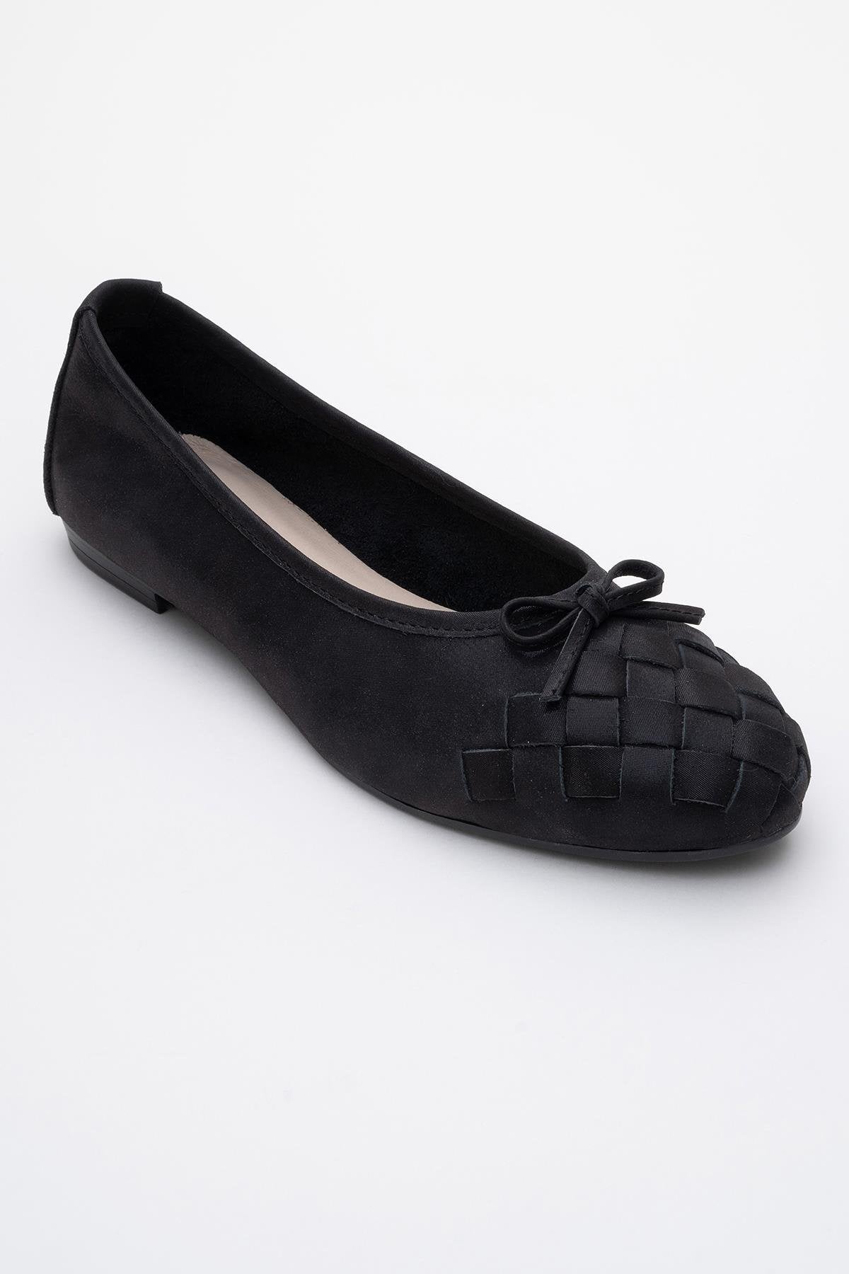 03 - Black Glitter Genuine Leather Ballet Flat – detail view showing leather, glitter, black, SimmiUnique