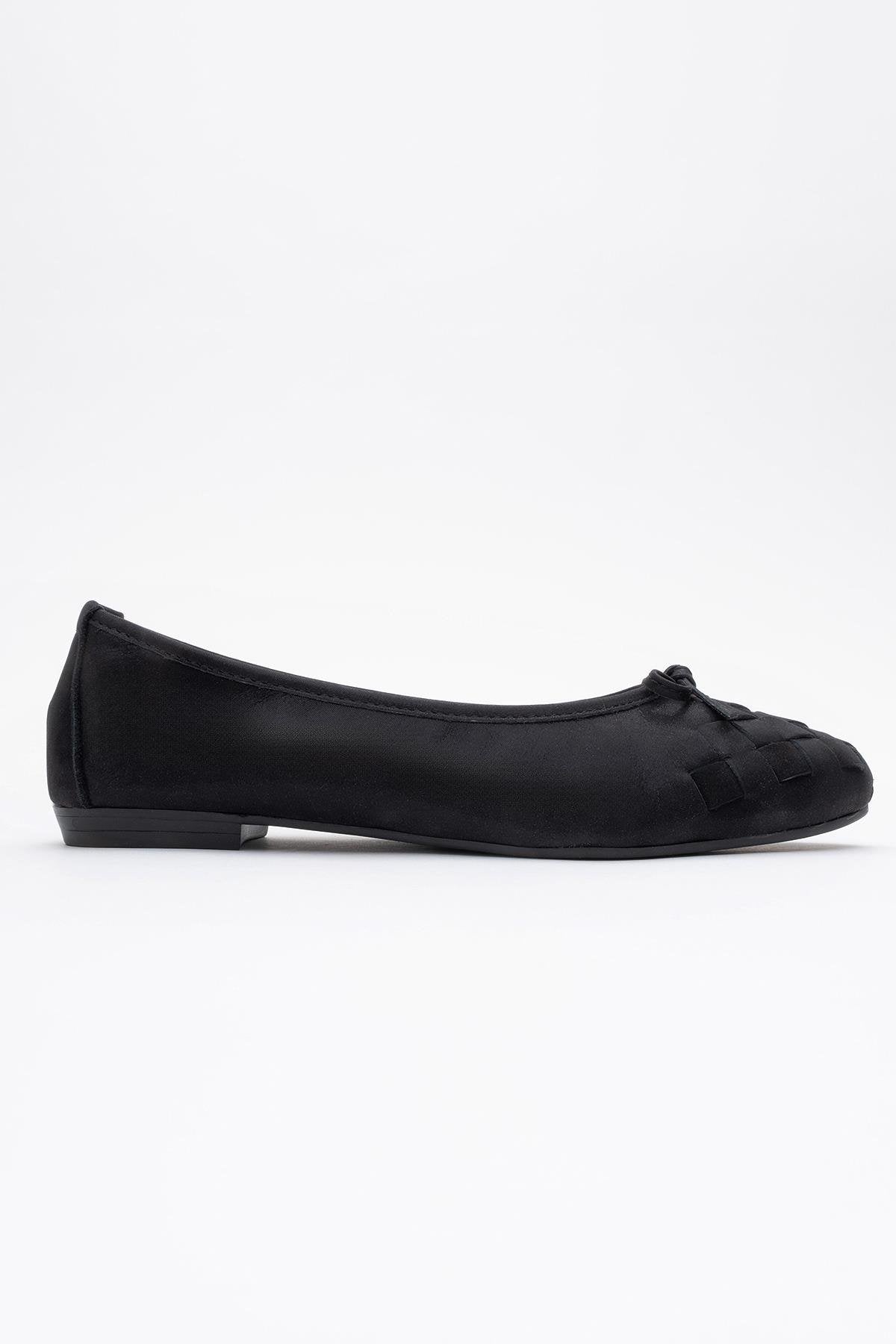 03 - Black Glitter Genuine Leather Ballet Flat – top view showing leather, glitter, black, SimmiUnique