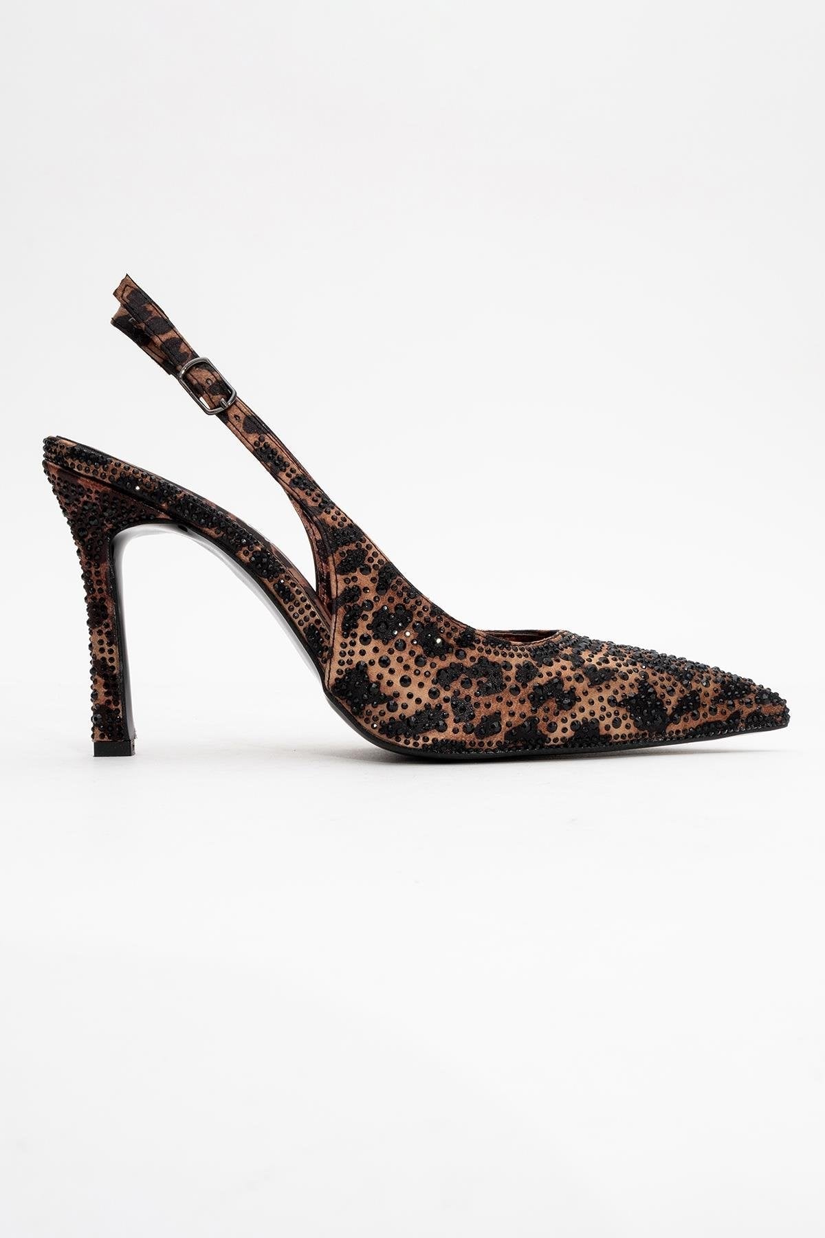 Roya - Black/Yellow Printed Satin Jeweled Pointed Toe Stiletto – top view showing satin, black, SimmiUnique