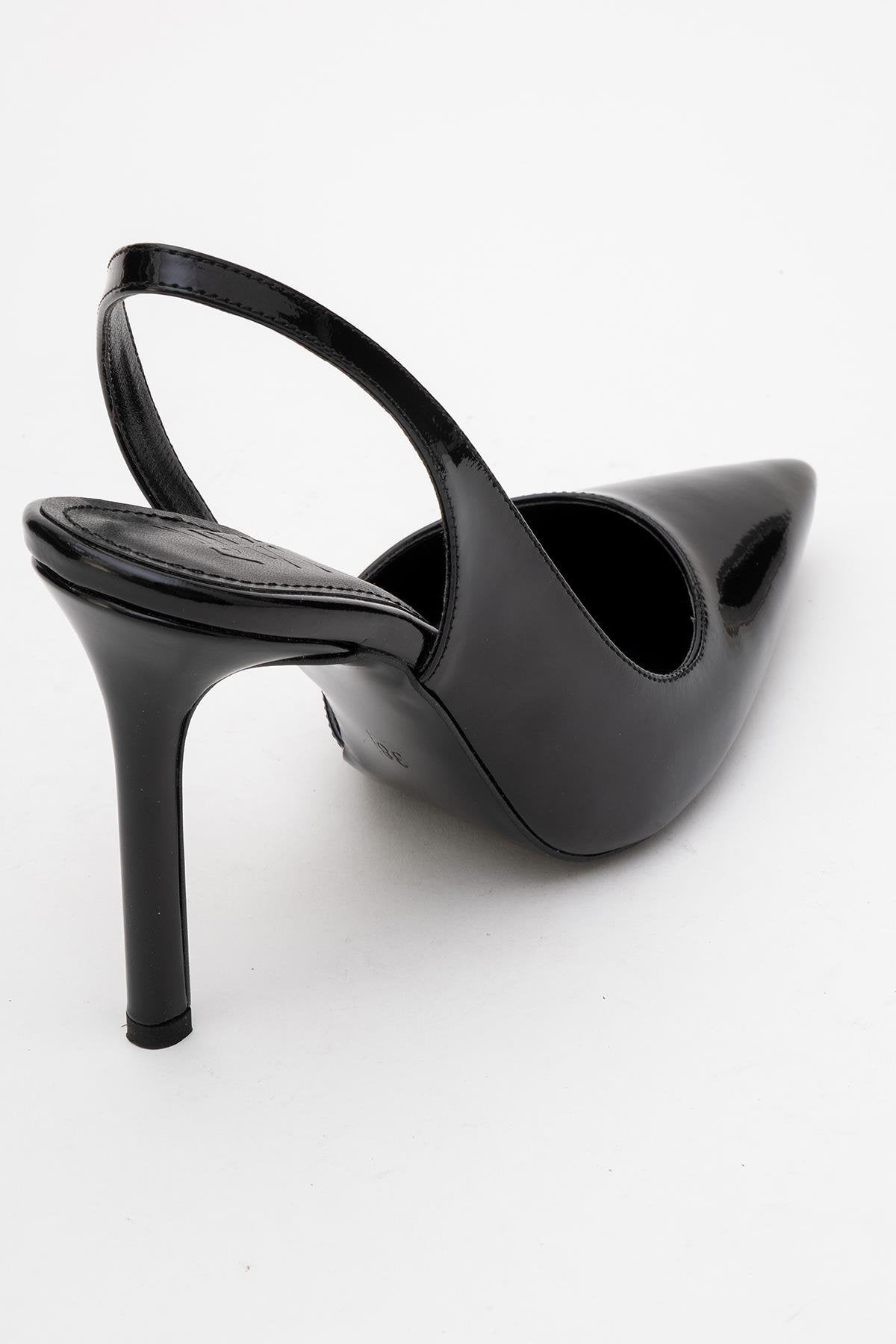 Twine - Black Patent Heeled Shoe – back view showing leather, black, SimmiUnique