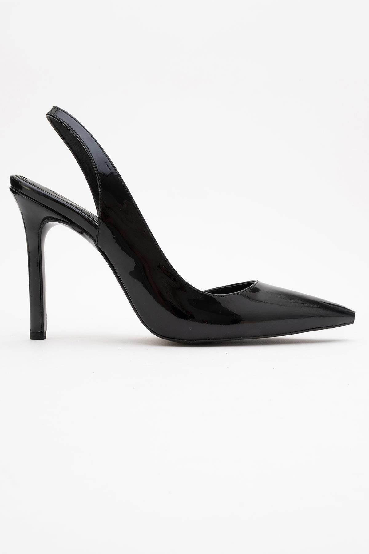 Twine - Black Patent Heeled Shoe – top view showing leather, black, SimmiUnique