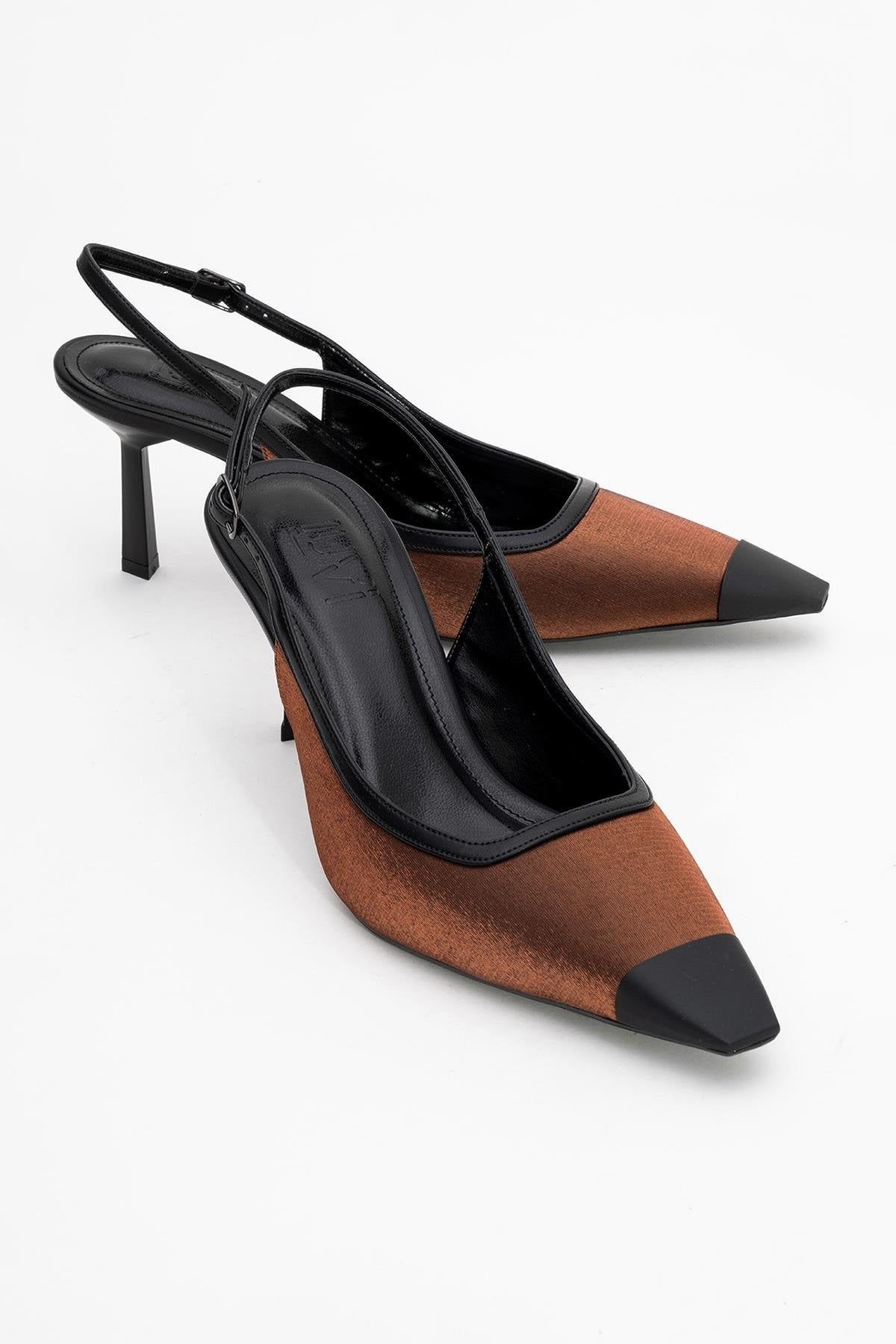 Alive - Copper Satin Matte Toe Detail Heeled Shoe – front three-quarter view showing satin, leather, SimmiUnique