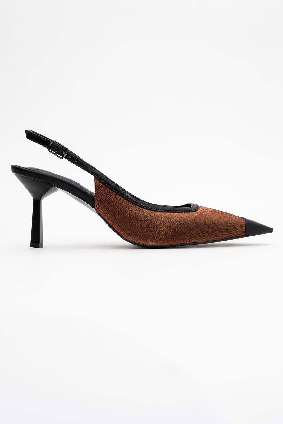 Alive - Copper Satin Matte Toe Detail Heeled Shoe – top view showing satin, leather, SimmiUnique