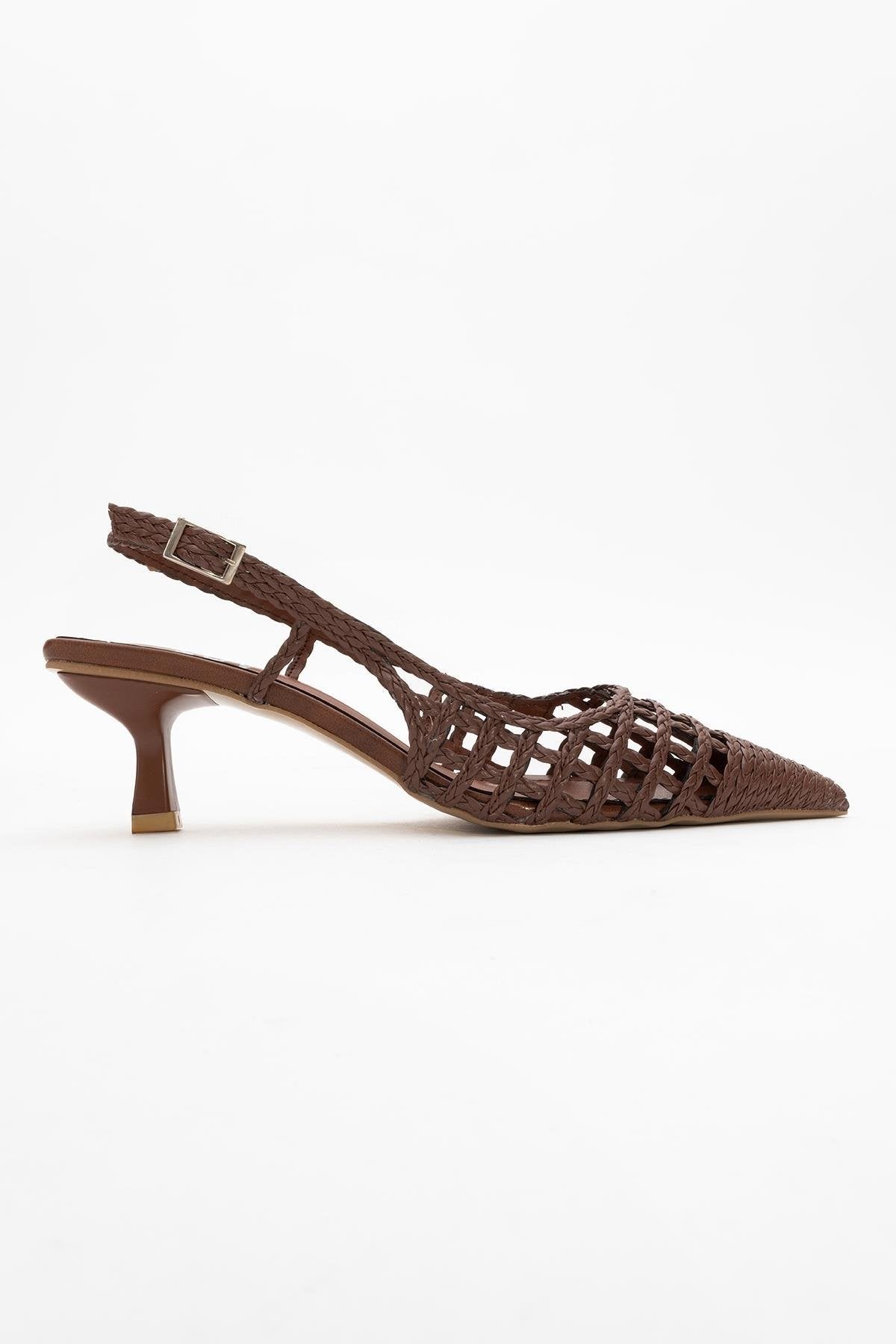 Heaven - Dark Cognac Open Back Low Heel Pump – top view showing leather, SimmiUnique