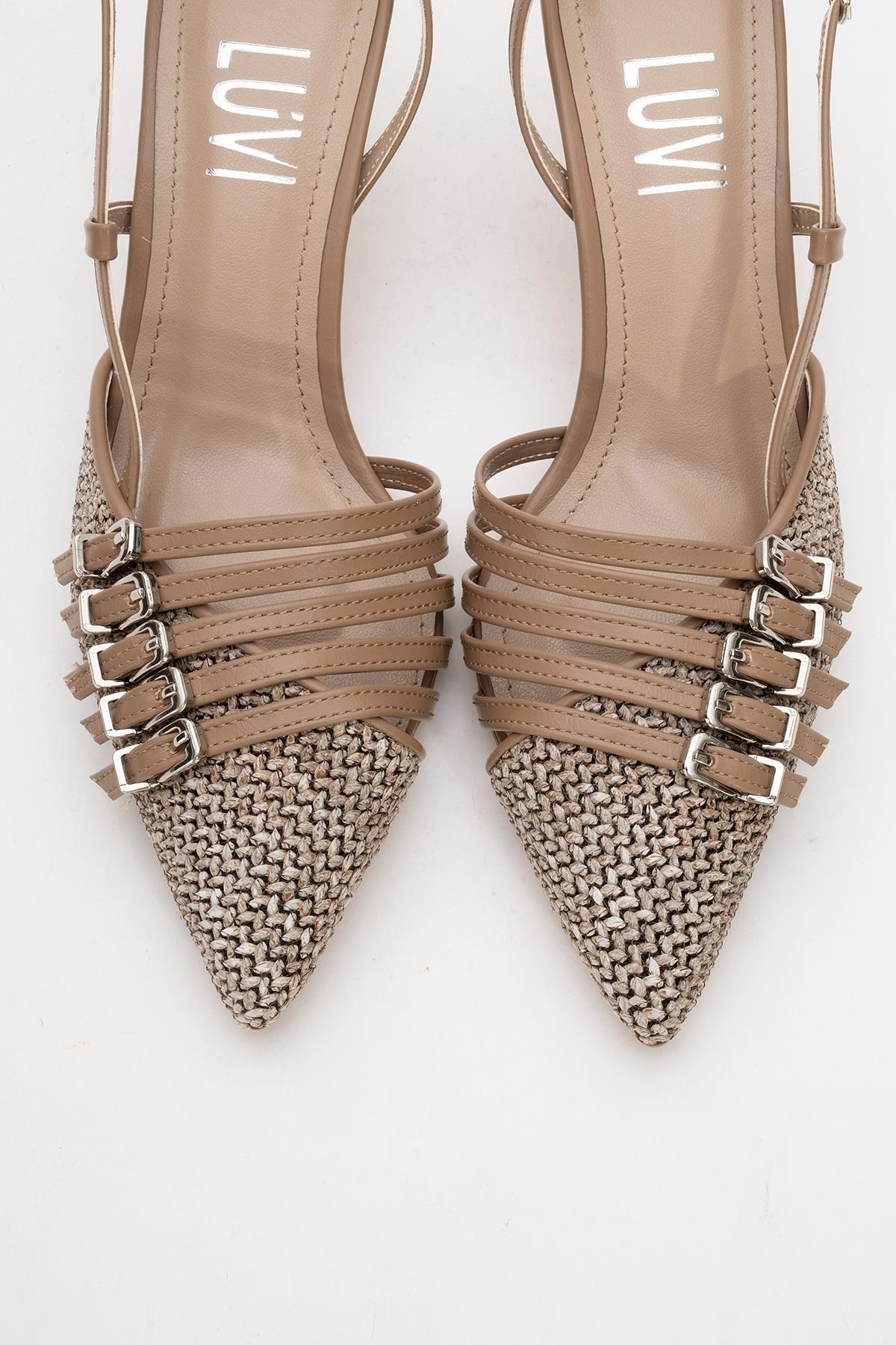 Zenith - Dark Beige Slingback Pointed Toe Heel – side view showing leather, SimmiUnique