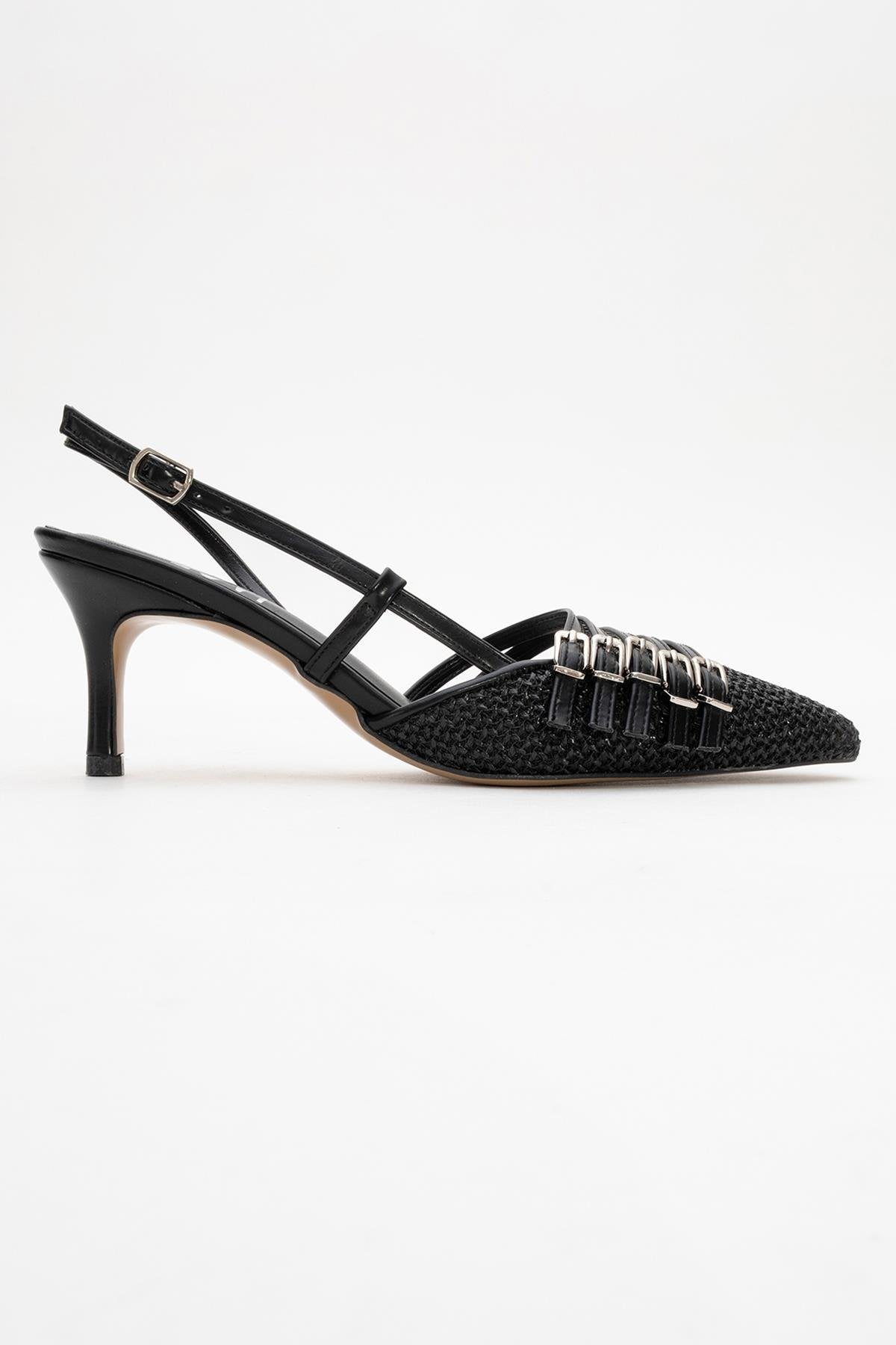 Zenith - Black Slingback Pointed Toe Heel – top view showing leather, black, SimmiUnique