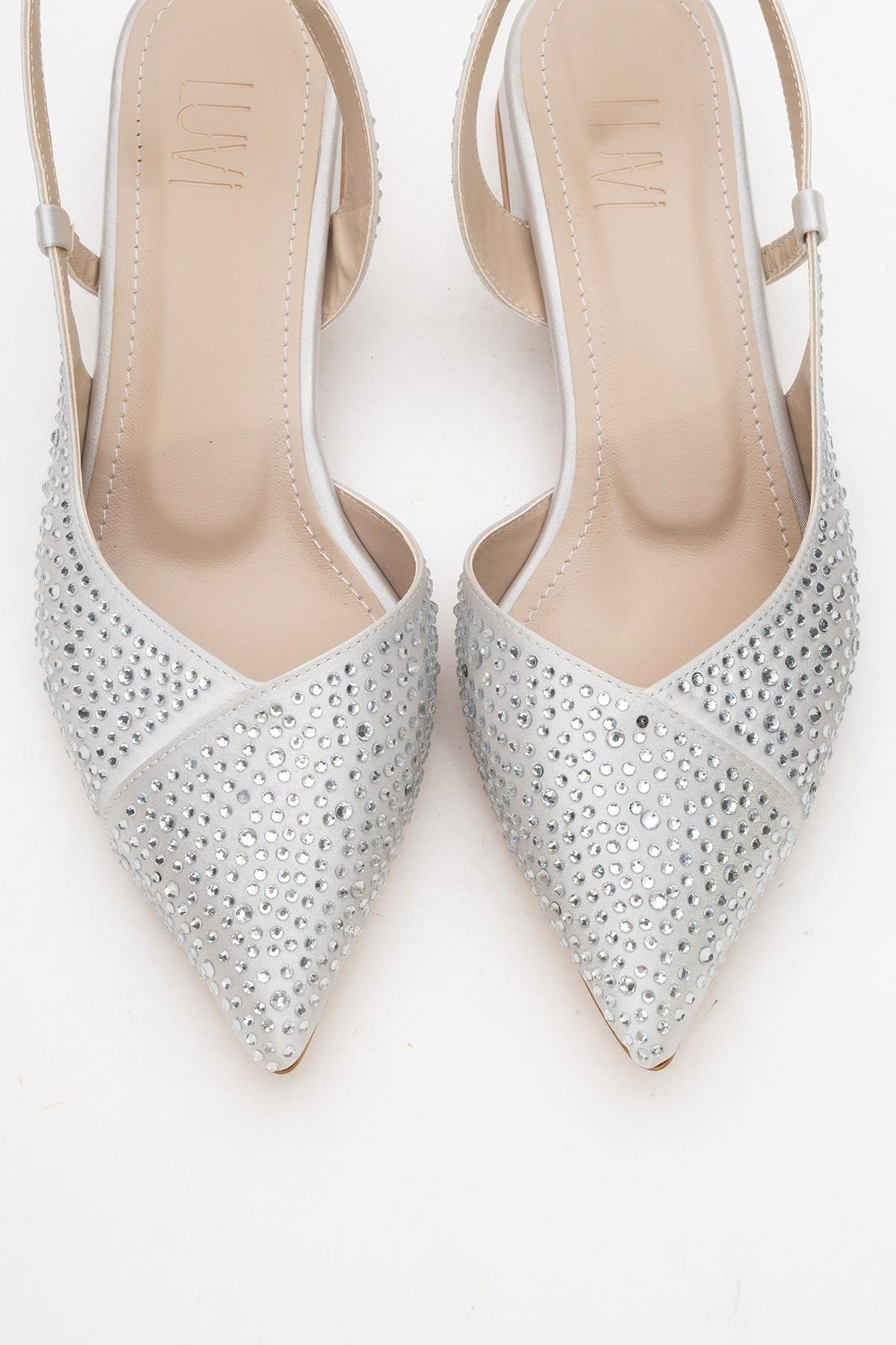 Sella - Silver Jeweled Low Heel Shoe – side view showing leather, silver, SimmiUnique