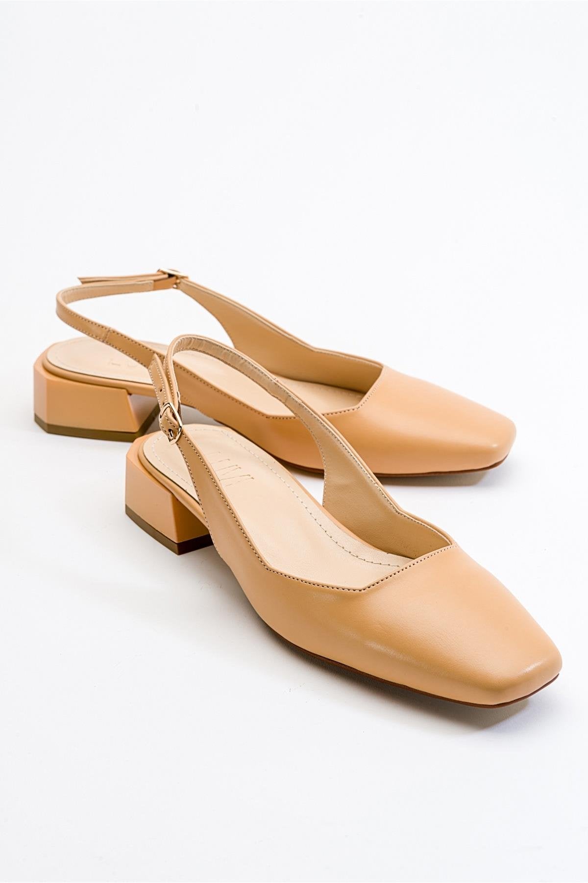 State - Taupe Heeled Shoe – front three-quarter view showing leather, SimmiUnique
