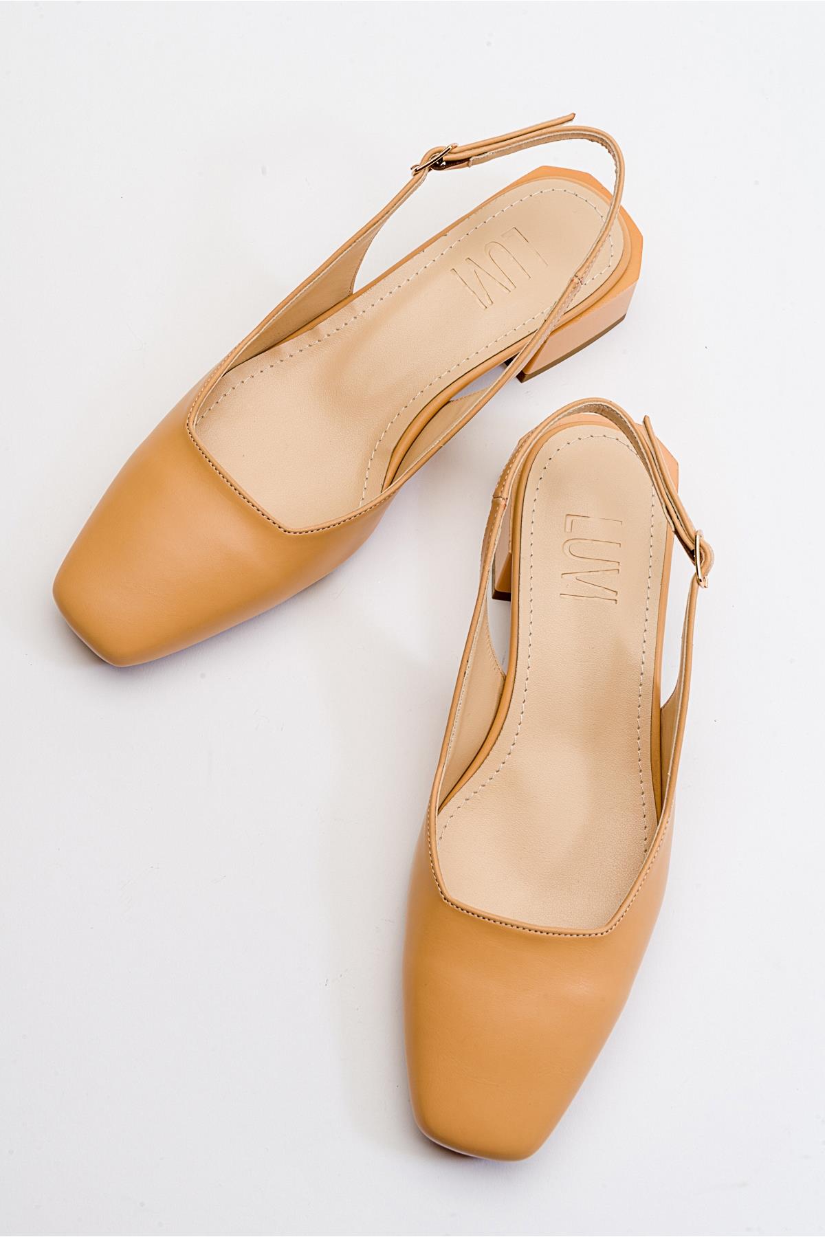State - Taupe Heeled Shoe – heel view showing leather, SimmiUnique
