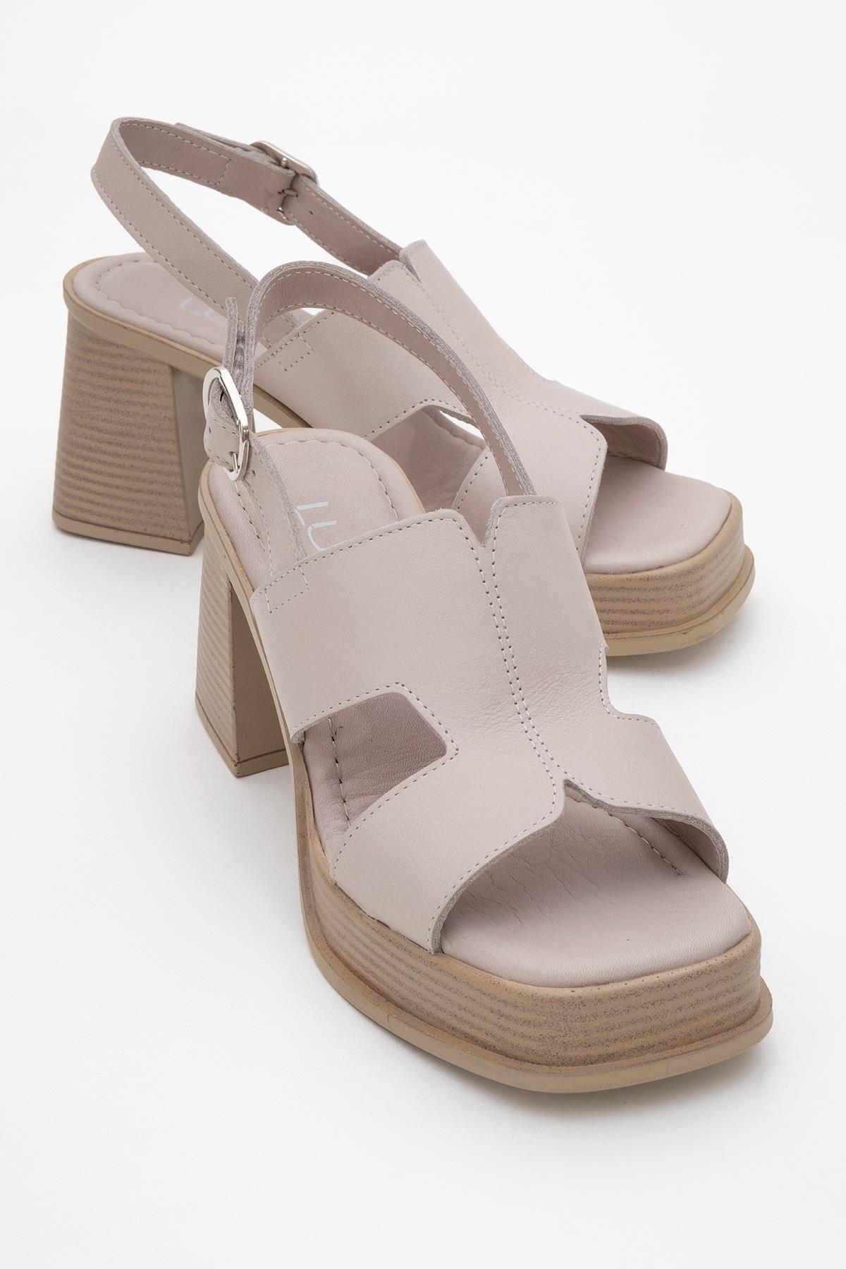 Zennia Beige Leather Platform Sandal – front three-quarter view showing leather, SimmiUnique