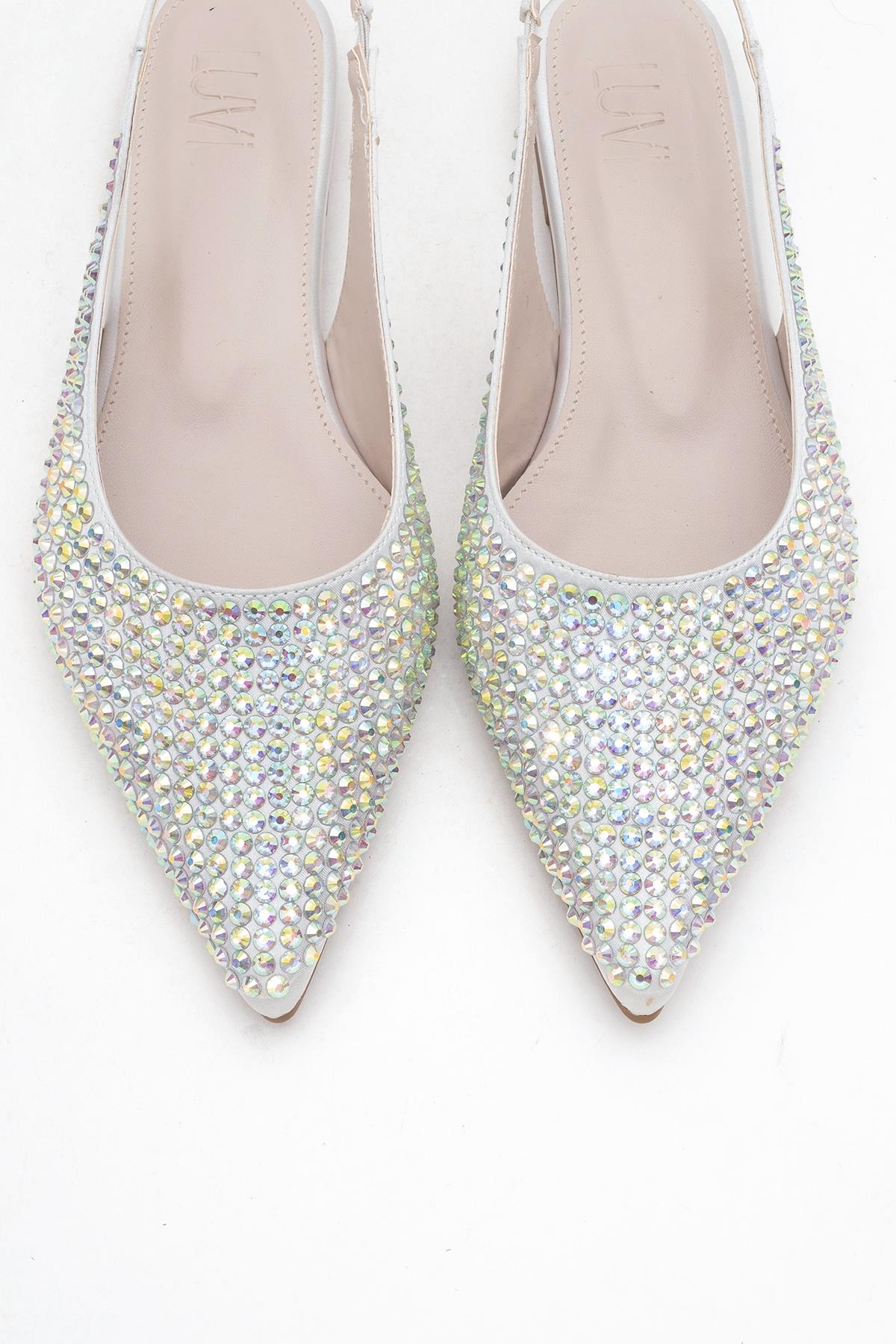Ida - Silver Pointed Toe Open-Back Ballet Flat – side view showing leather, silver, red, SimmiUnique