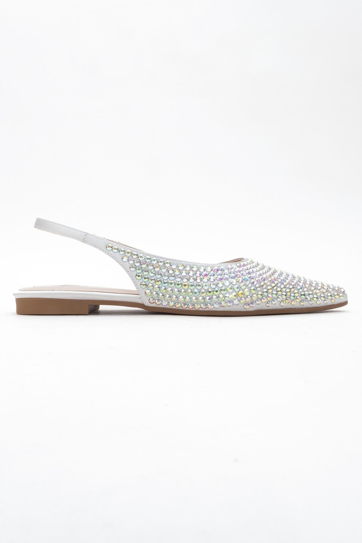 Ida - Silver Pointed Toe Open-Back Ballet Flat – top view showing leather, silver, red, SimmiUnique