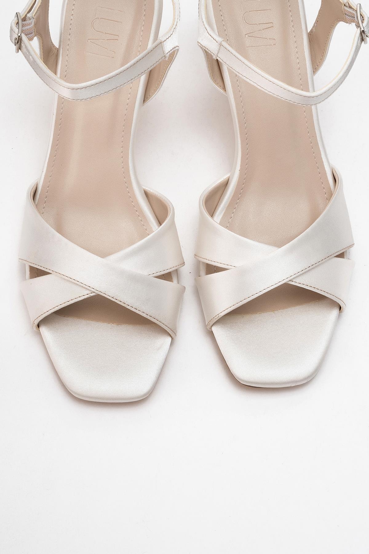 Melin - Pearl Satin Cross-Strap Stiletto Pump – side view showing pearl, satin, leather, SimmiUnique