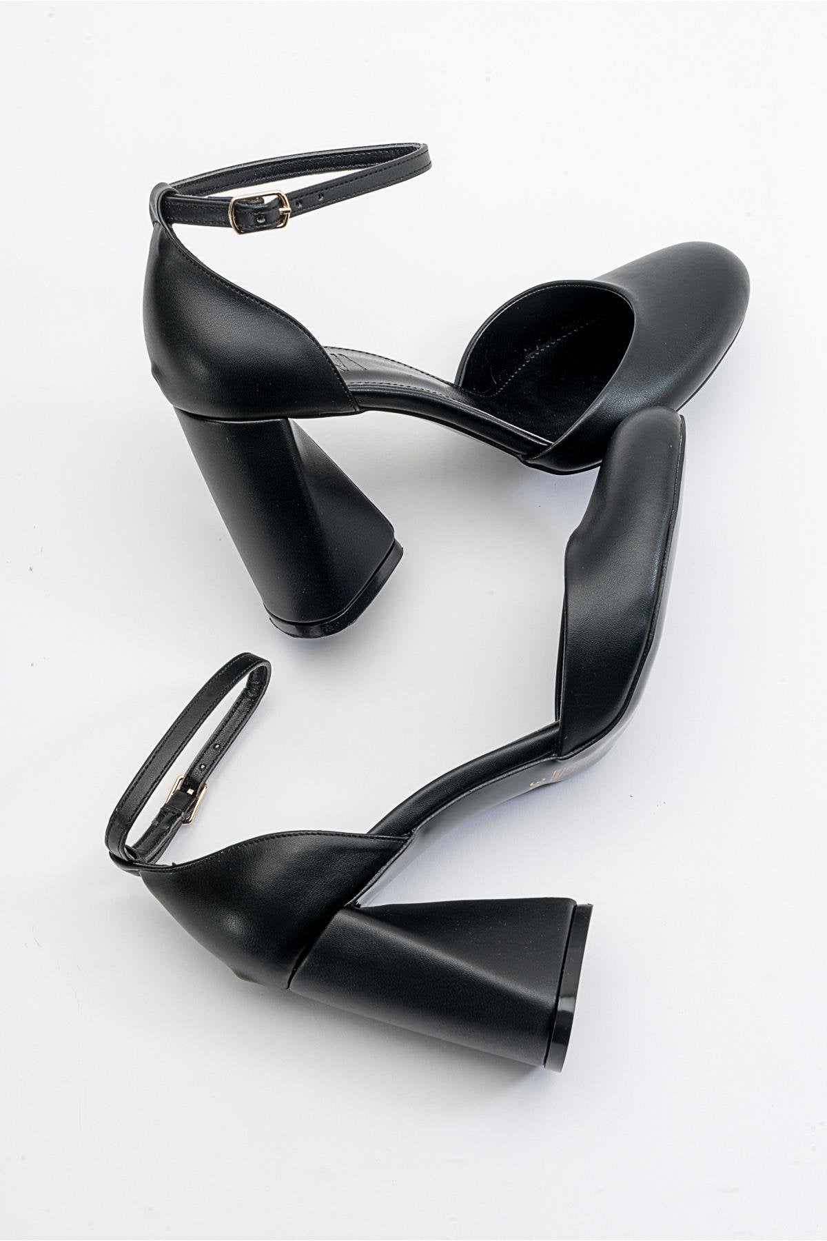Oslo - Black Heeled Shoe – back view showing leather, black, SimmiUnique