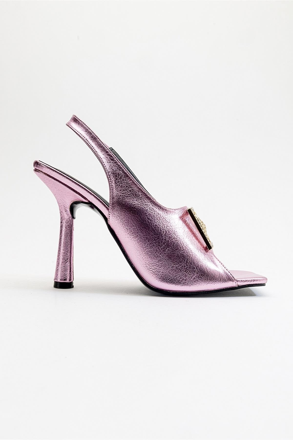 Olney - Pink Heeled Shoe – top view showing leather, pink, SimmiUnique