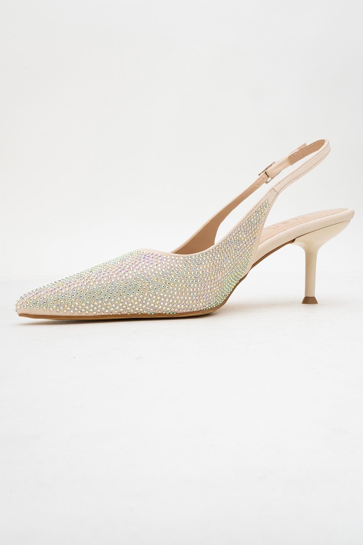 Novs - Beige Stiletto Dress Shoe – heel view showing leather, SimmiUnique