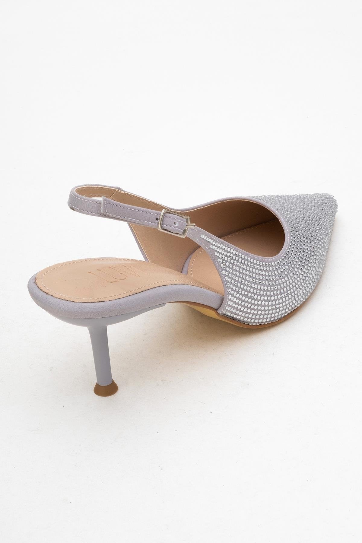 Novs - Silver Stiletto Dress Shoe – back view showing leather, silver, SimmiUnique