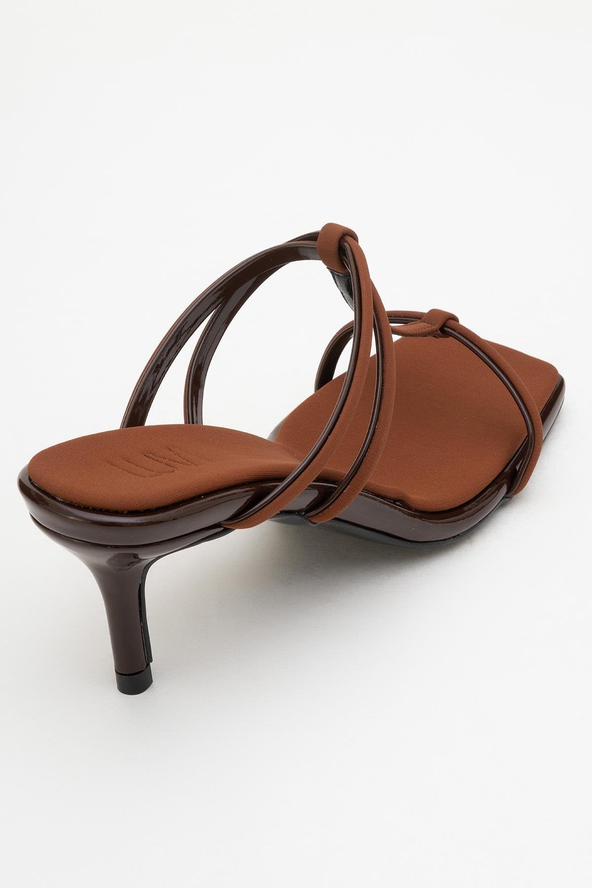 Mocha Brown Square‑Toe Thin‑Strap Heel Sandal – back view showing leather, red, SimmiUnique