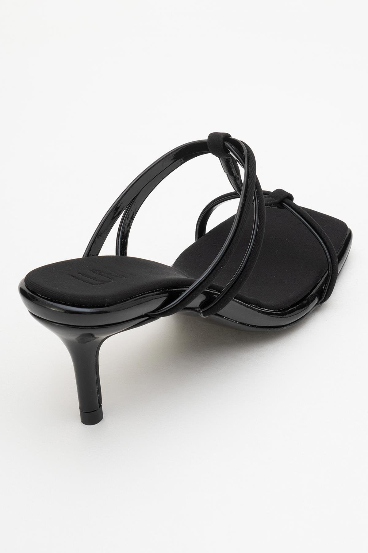 Mocha Black Square‑Toe Thin‑Strap Heel Sandal – back view showing leather, black, red, SimmiUnique