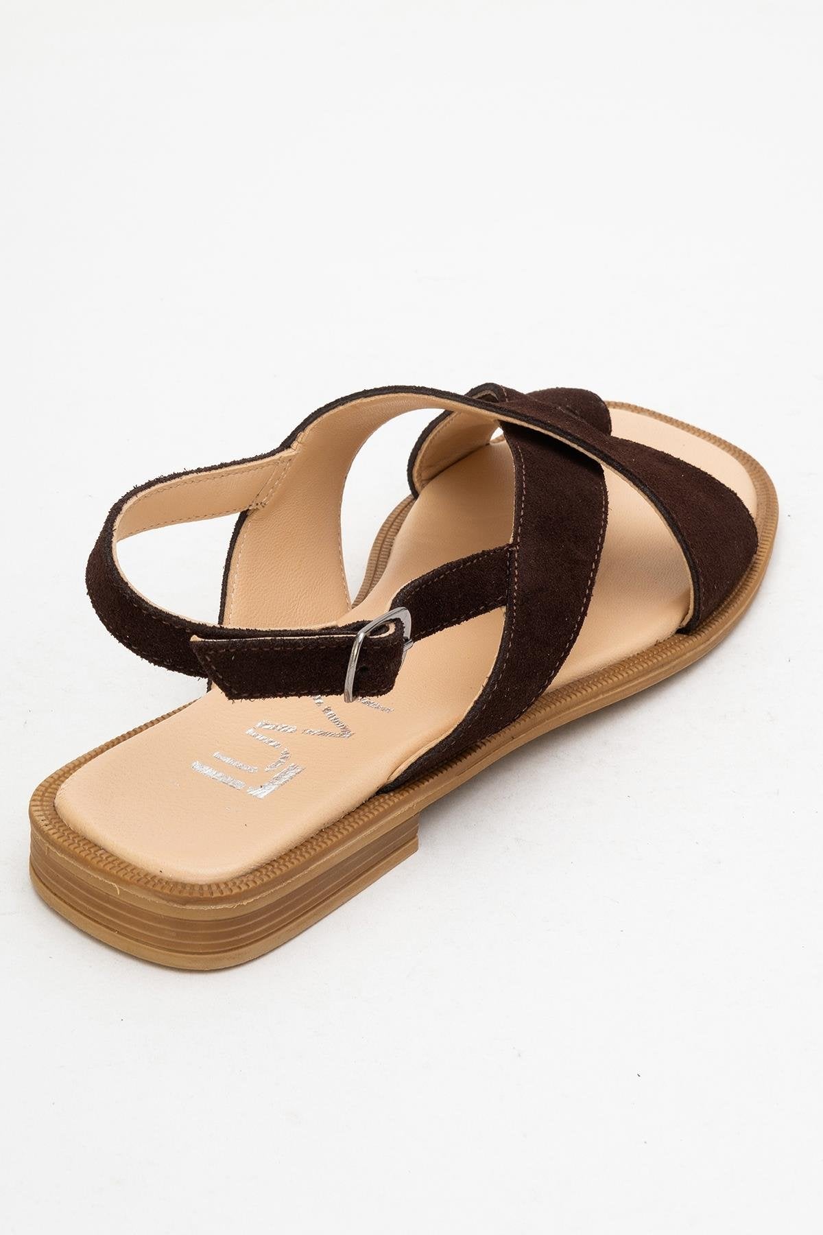Louna - Brown Suede Leather Thong Sandals – back view showing leather, suede, SimmiUnique